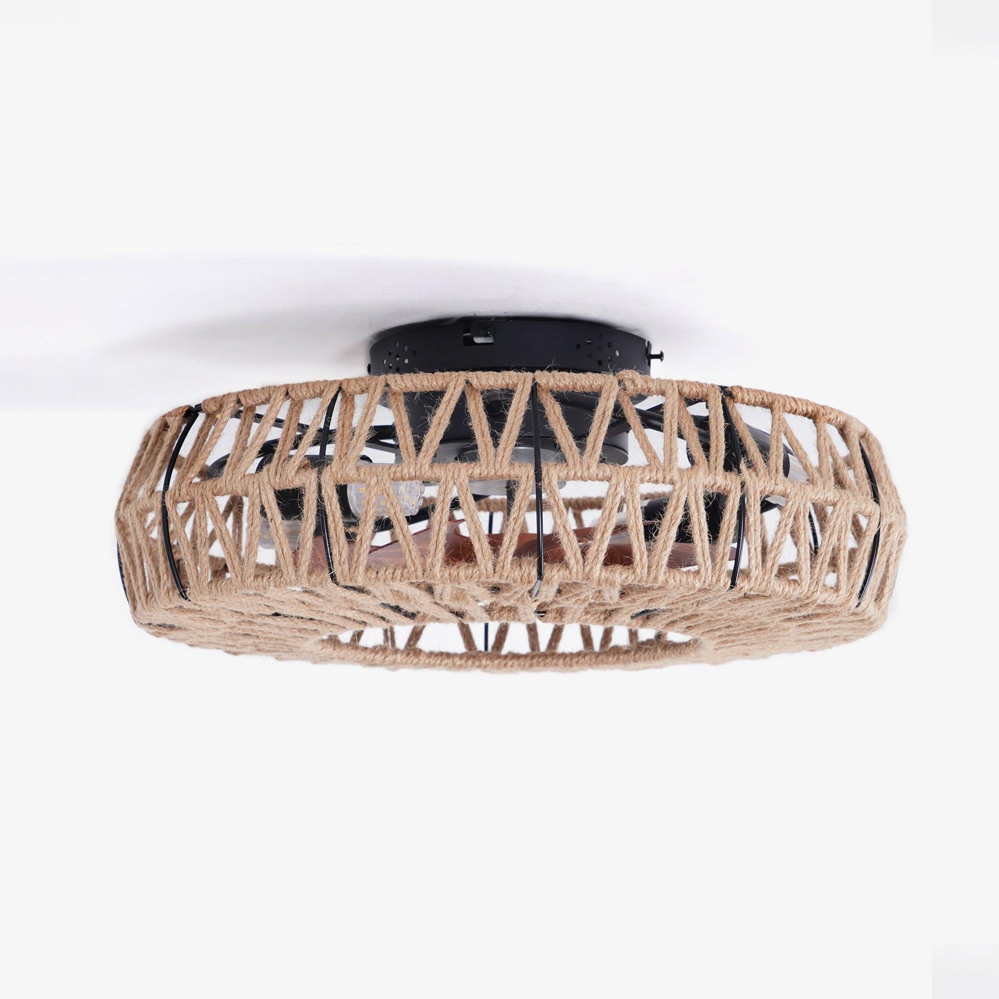 リモコンシーリングファンランプ付き麻ひも