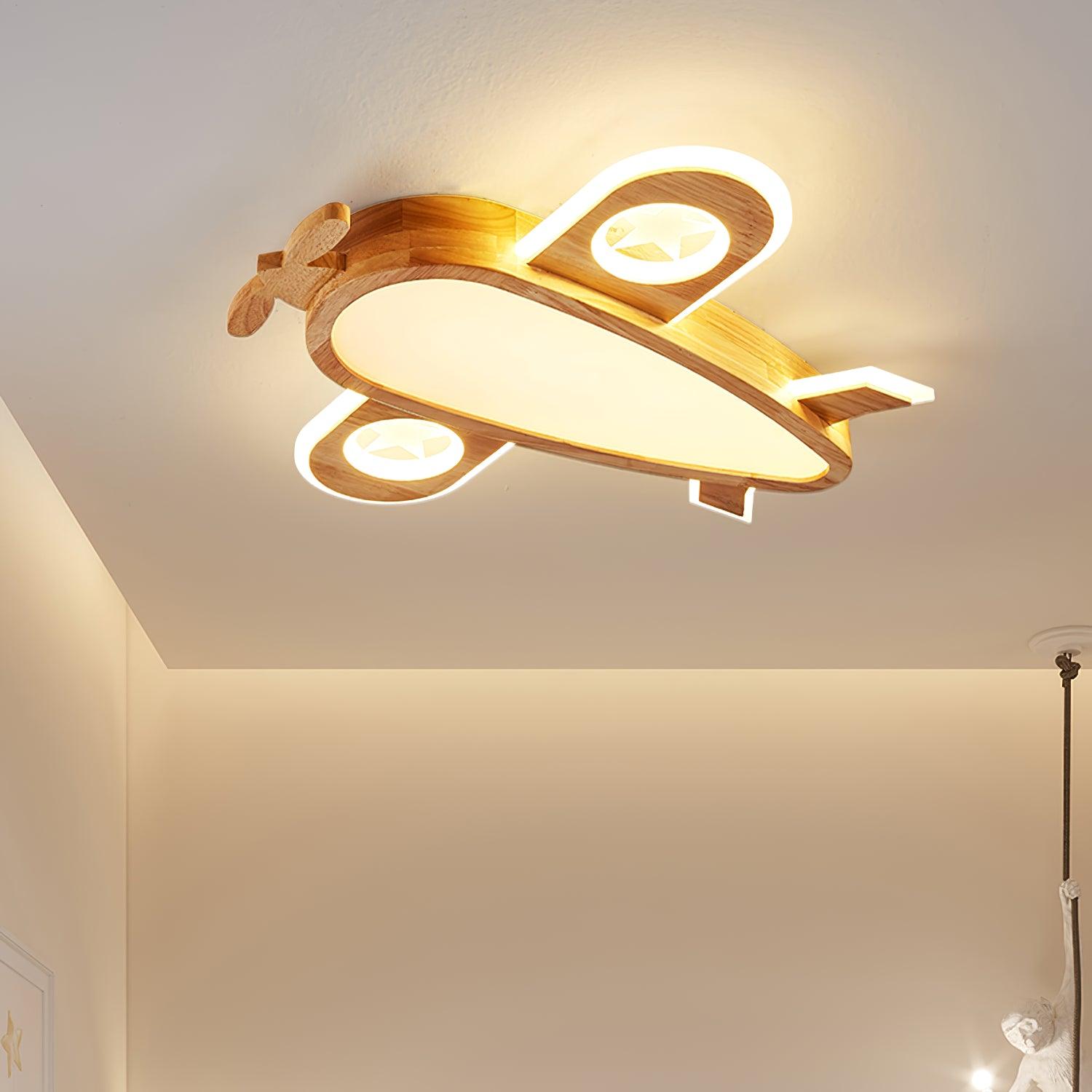 Wood Airplane Ceiling Lamp