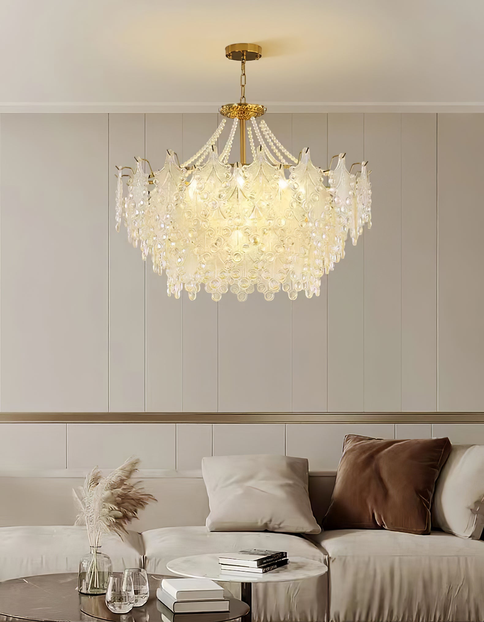 ブロンズ彫刻ガラスシャンデリア