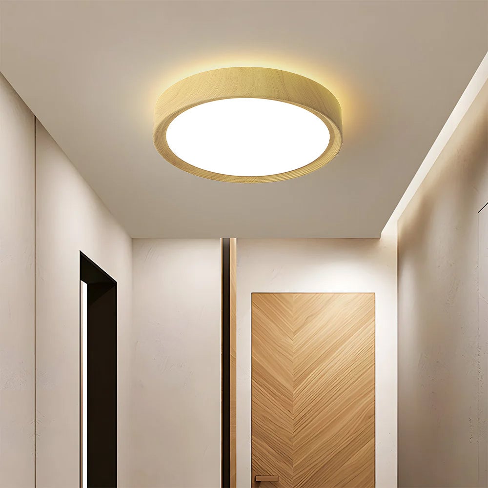 モダンミニマリストラウンドウッドカラーアイアンLEDシーリングライト