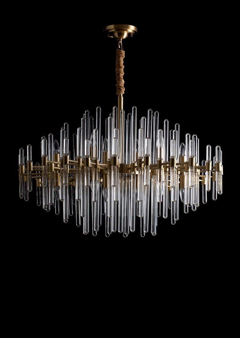 Clear Glass Rods Brass Chandelier