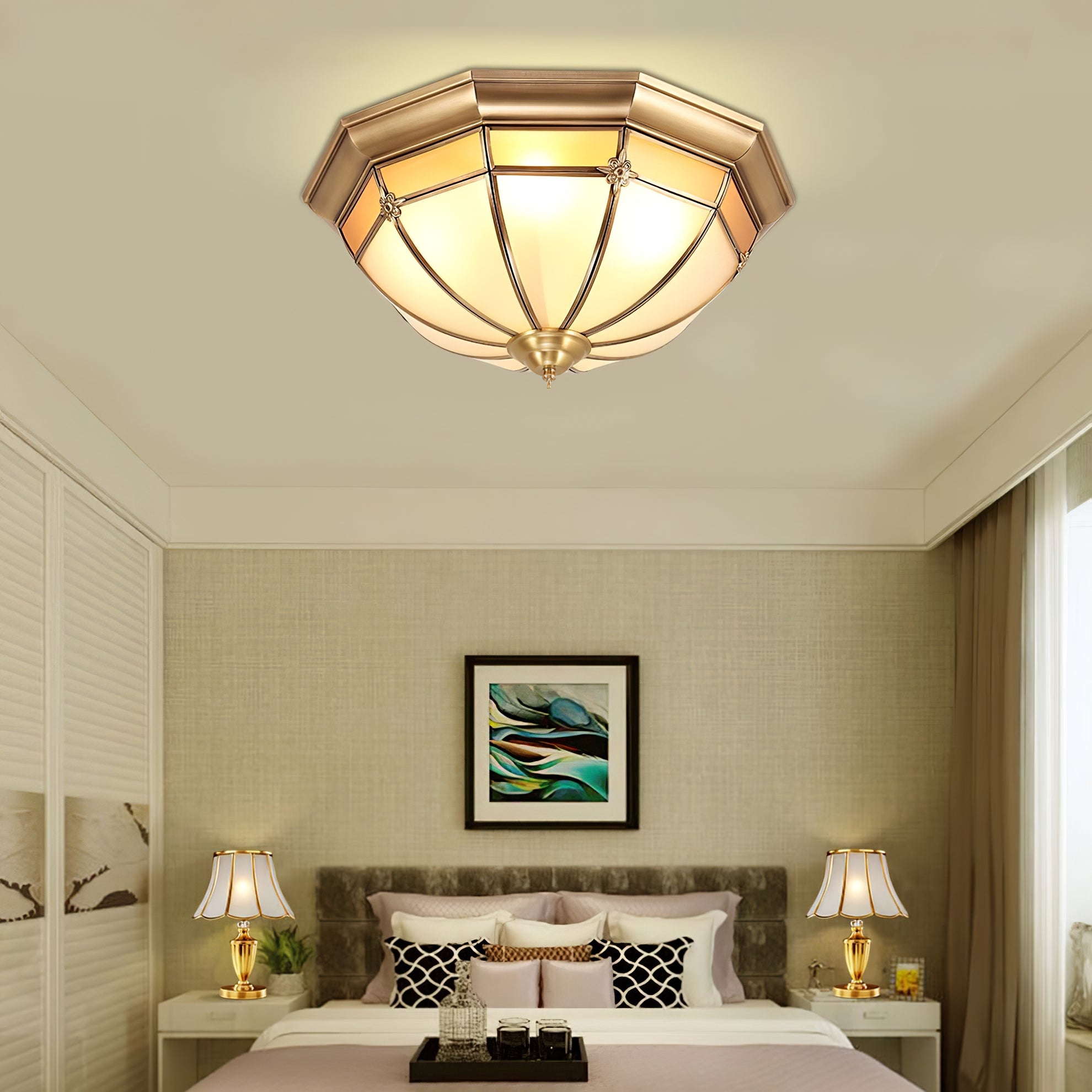 Dome Brass Flush Ceiling Lamp