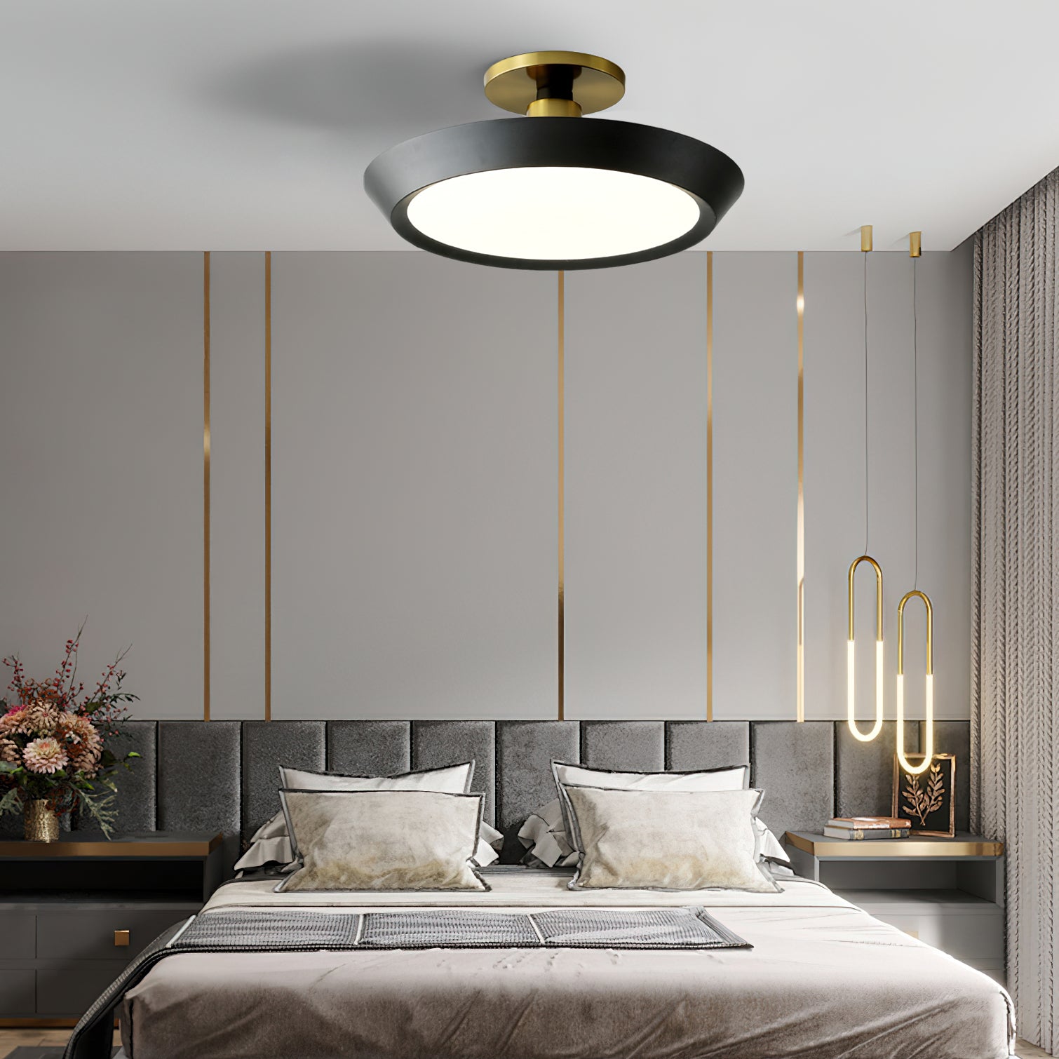 厚い楕円形の天井照明