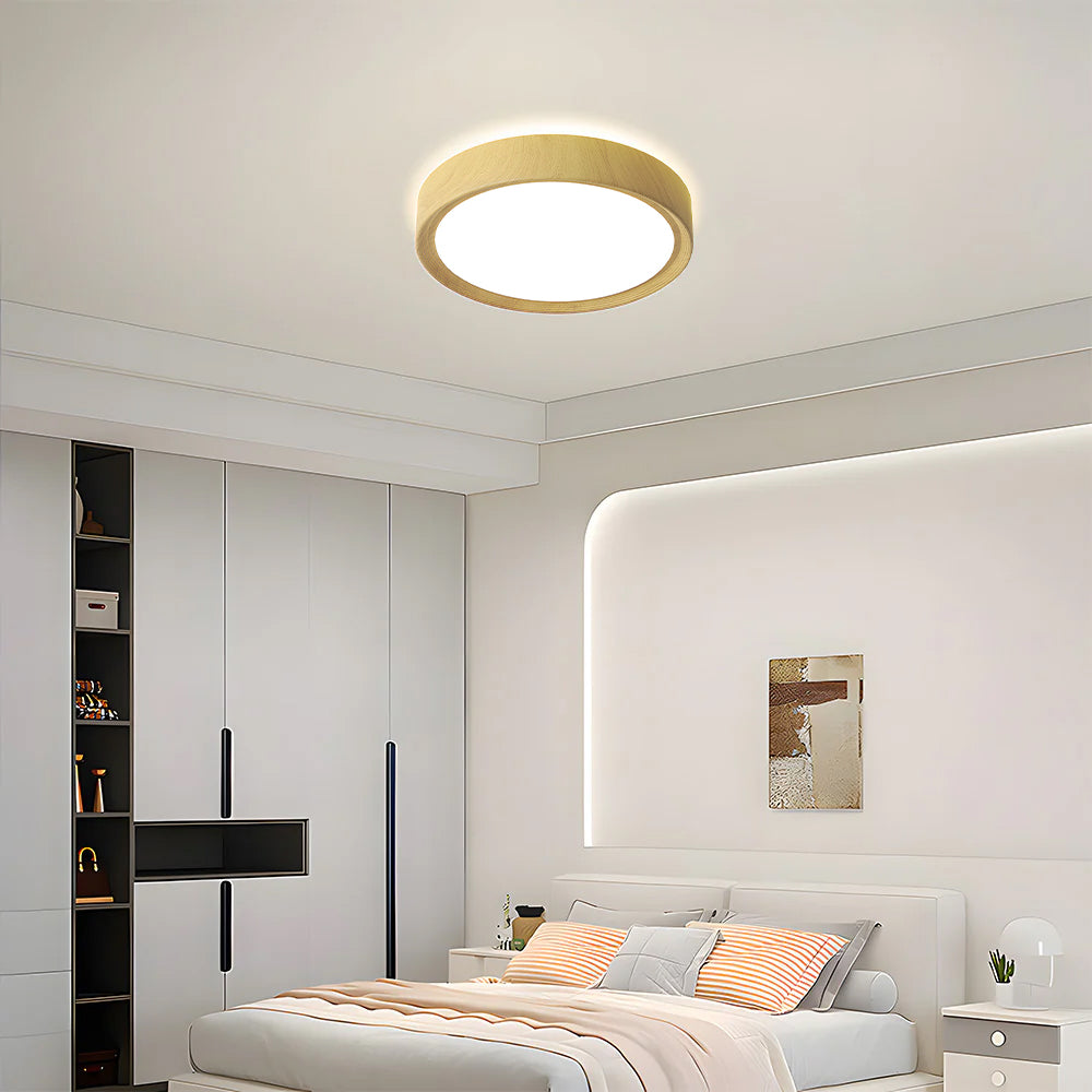 モダンミニマリストラウンドウッドカラーアイアンLEDシーリングライト