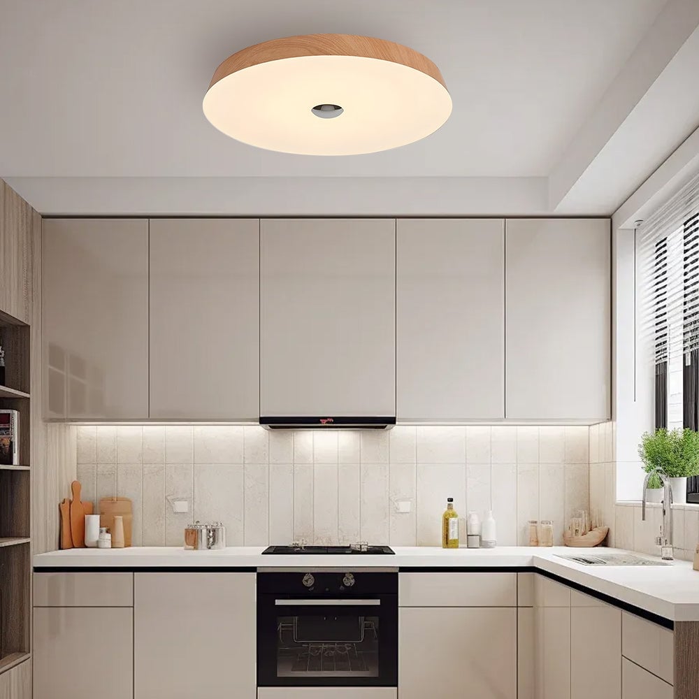 ナチュラルな木目調のシンプルな丸型寝室用LEDシーリングライト
