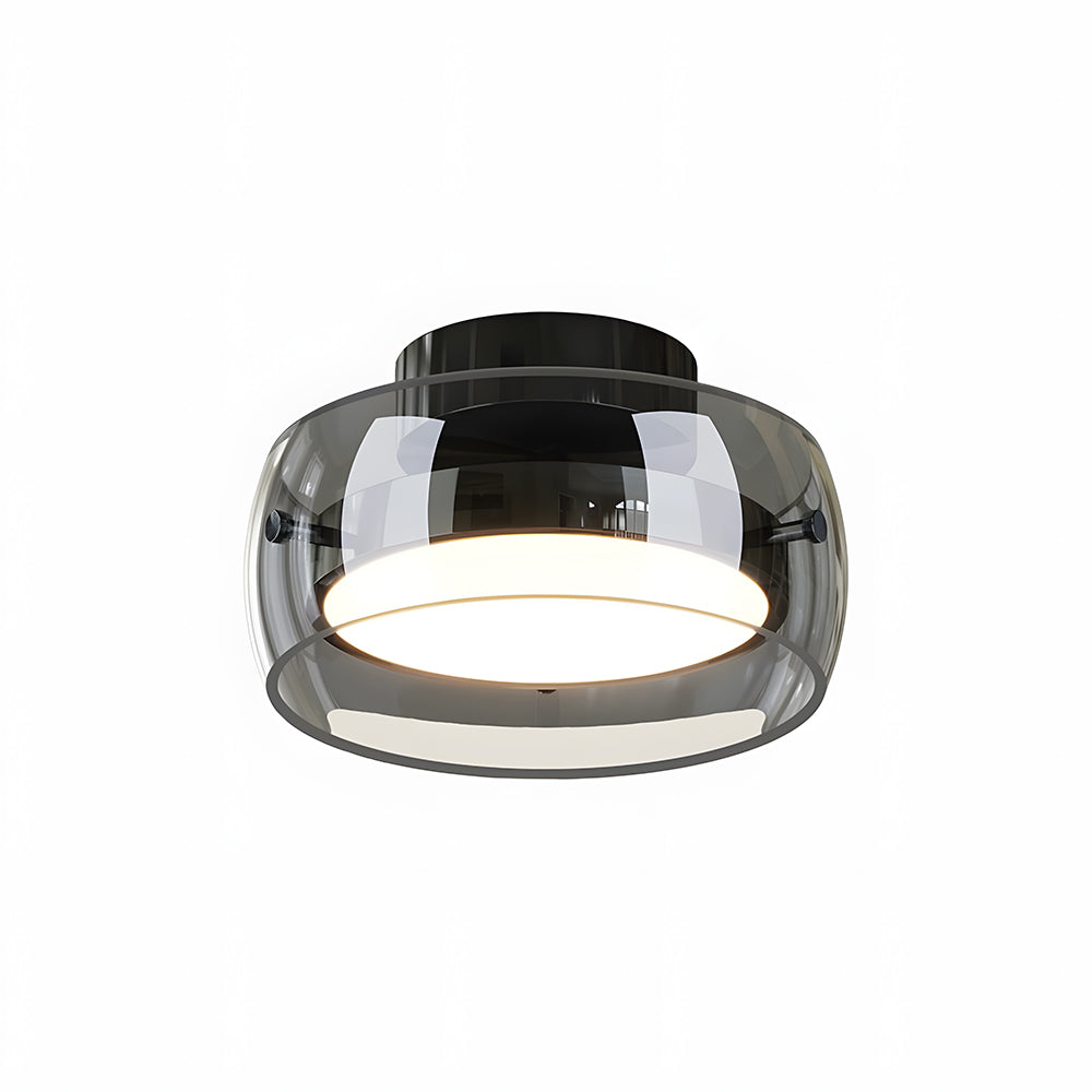 ヴィンテージ レトロ ガラス フラッシュ LED シーリングライト ブラック 奥行き20cm