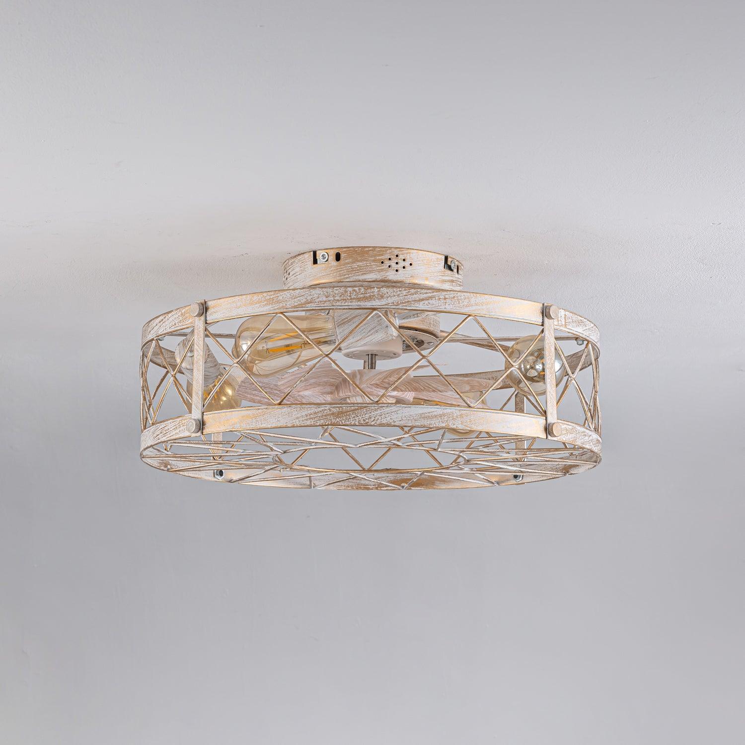 ホワイトとゴールドのメタル、リモートシーリングファンランプ付き