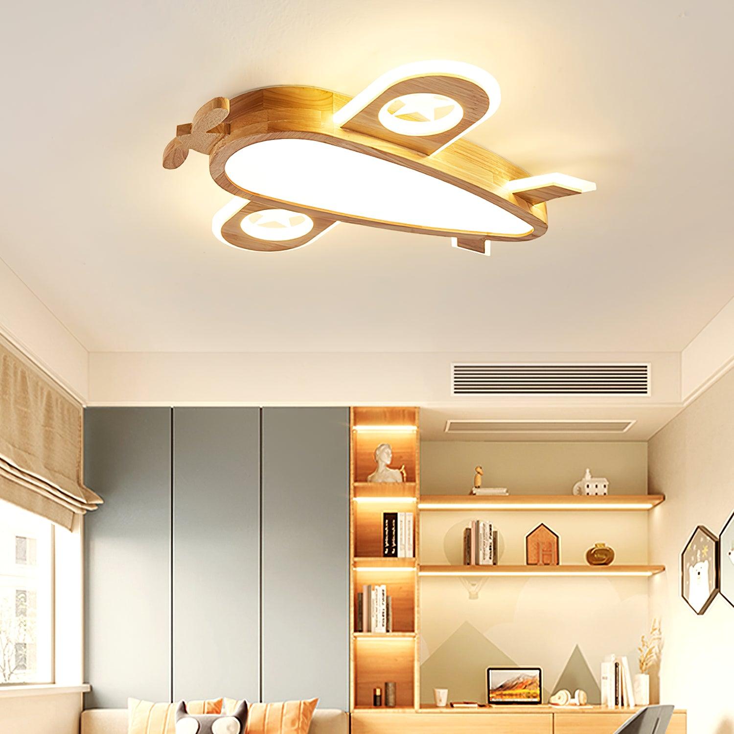 Wood Airplane Ceiling Lamp