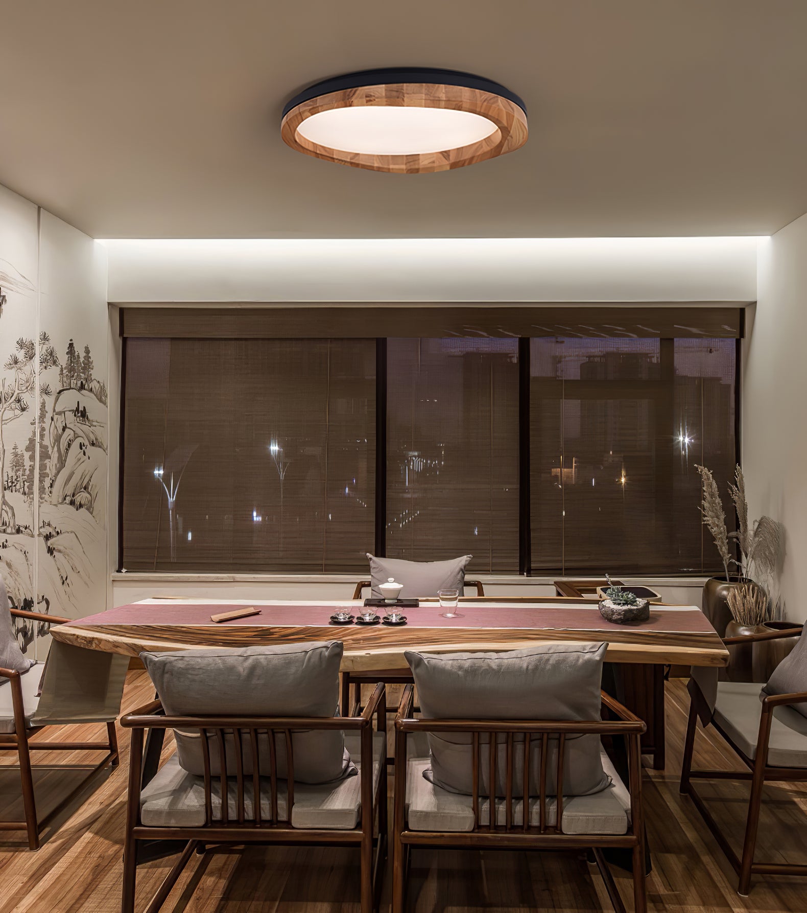 木材ラウンドウッドシーリングランプ