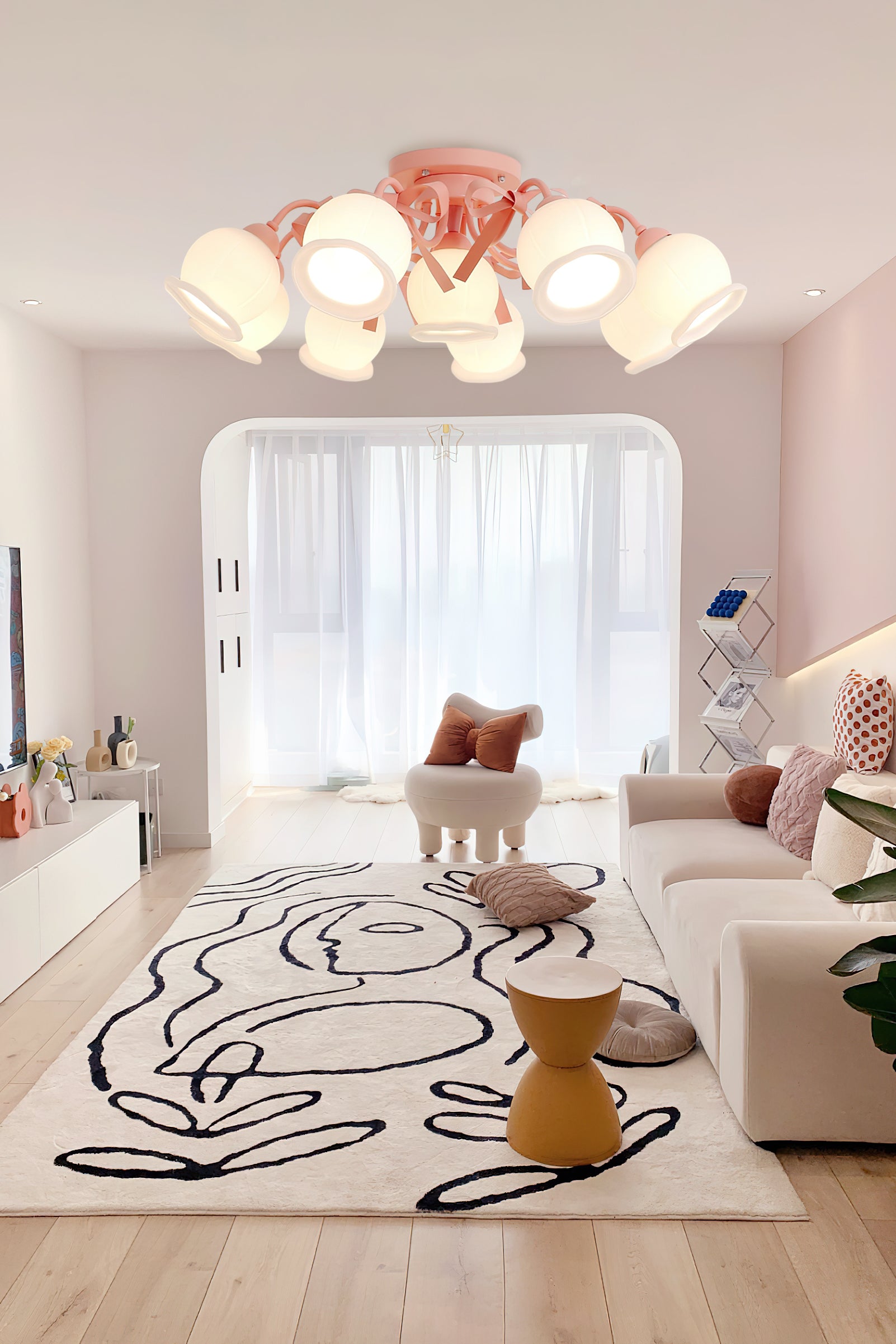 クリームガラスバッドシーリングランプ