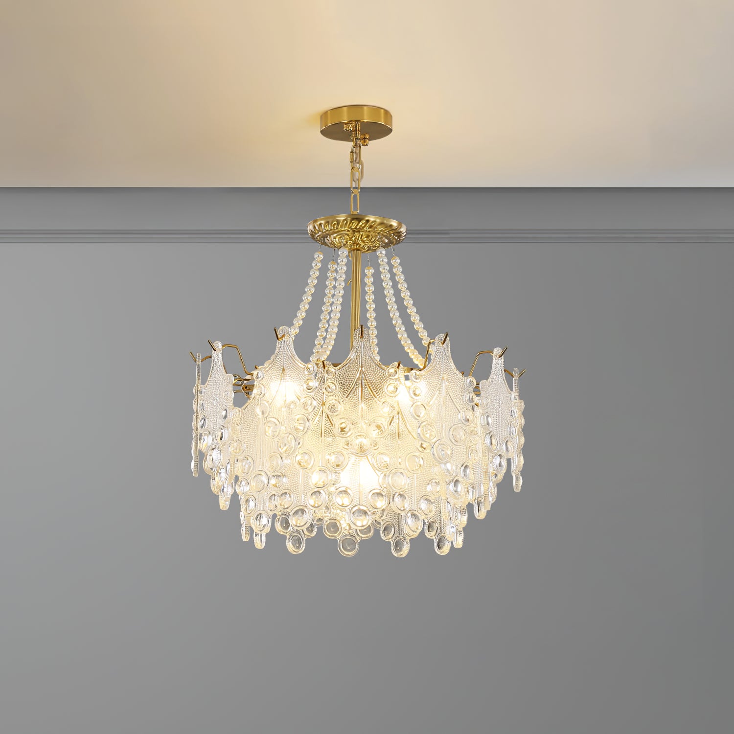 ブロンズ彫刻ガラスシャンデリア