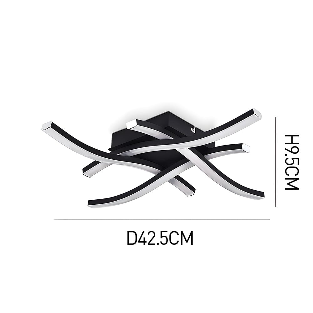 エレガントな曲線を描くブラックLEDリビングルームシーリングライト