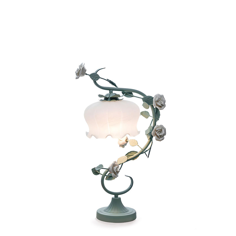 ホワイトローズアイアンテーブルランプ