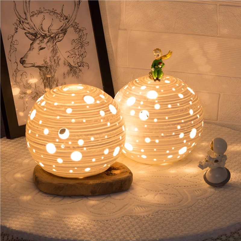 プラネットホワイト寝室用セラミックテーブルランプ