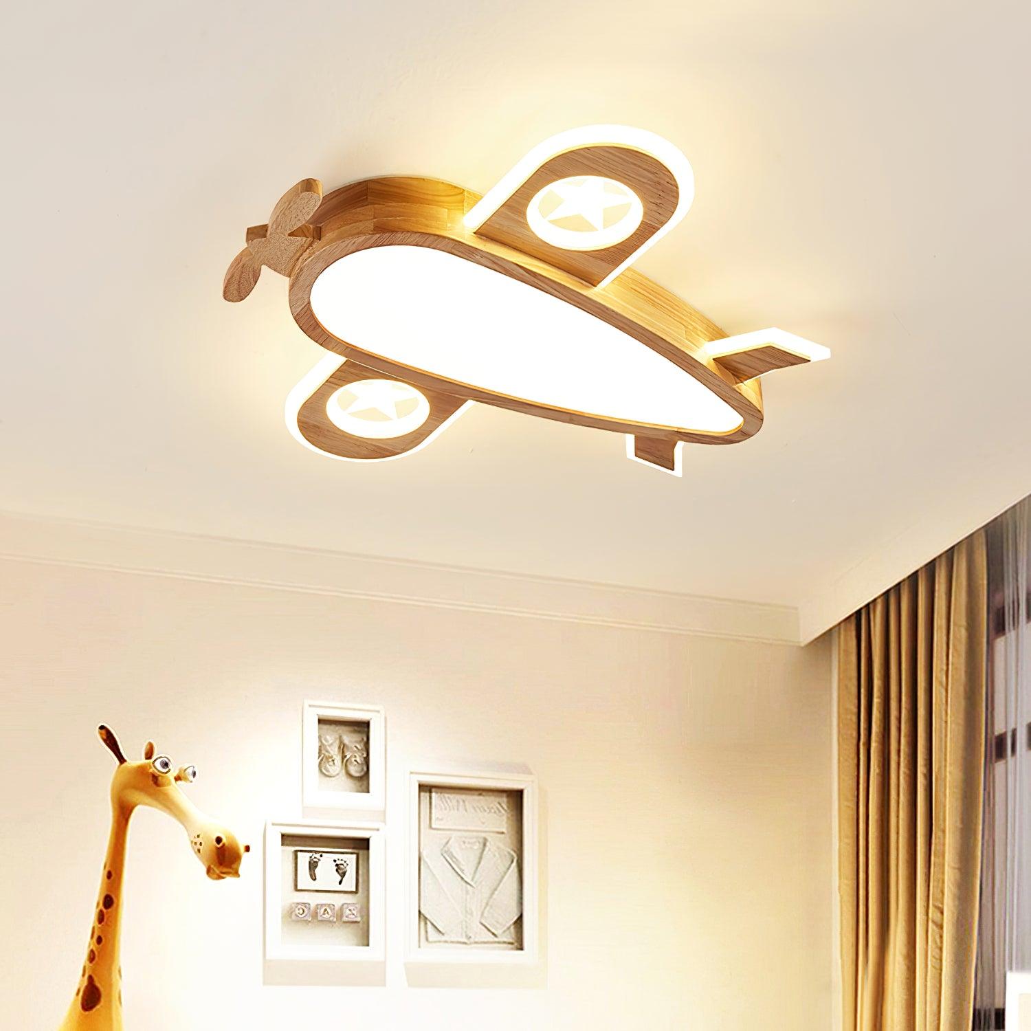 木製飛行機型シーリングランプ