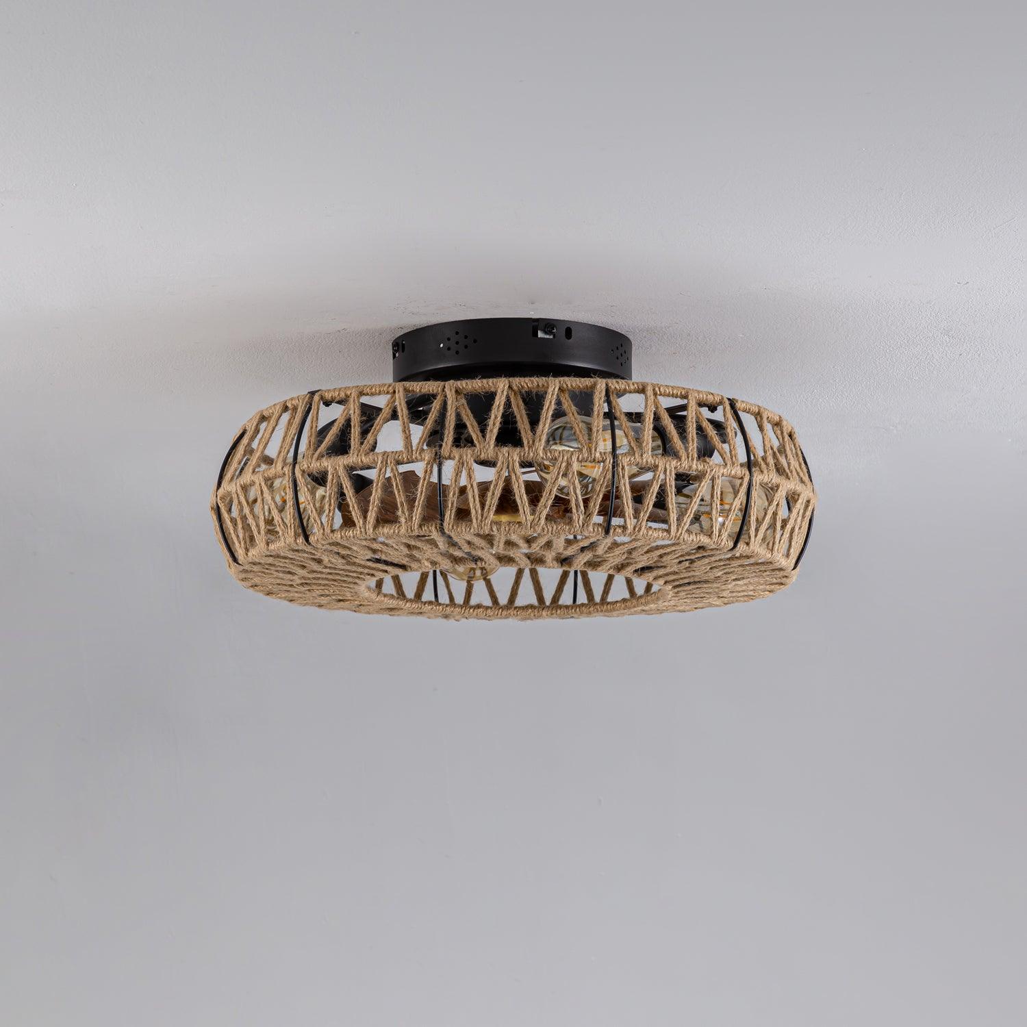 リモコンシーリングファンランプ付き麻ひも