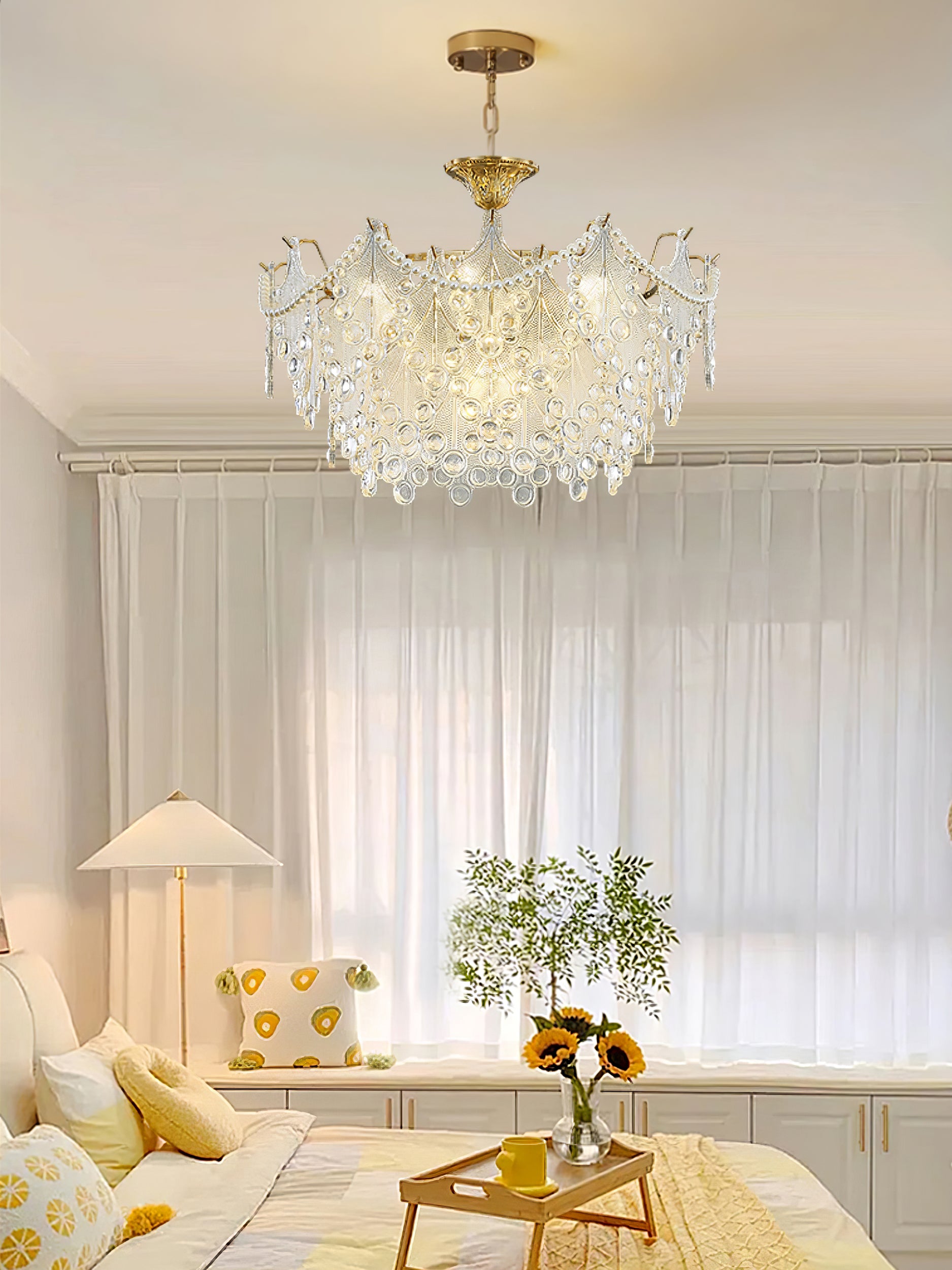 ブロンズ彫刻ガラスシャンデリア