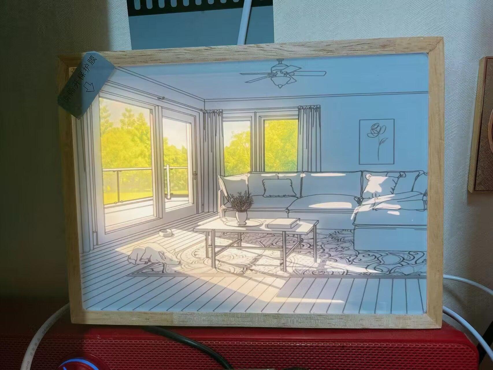 日光浴する犬の壁画アートランプ