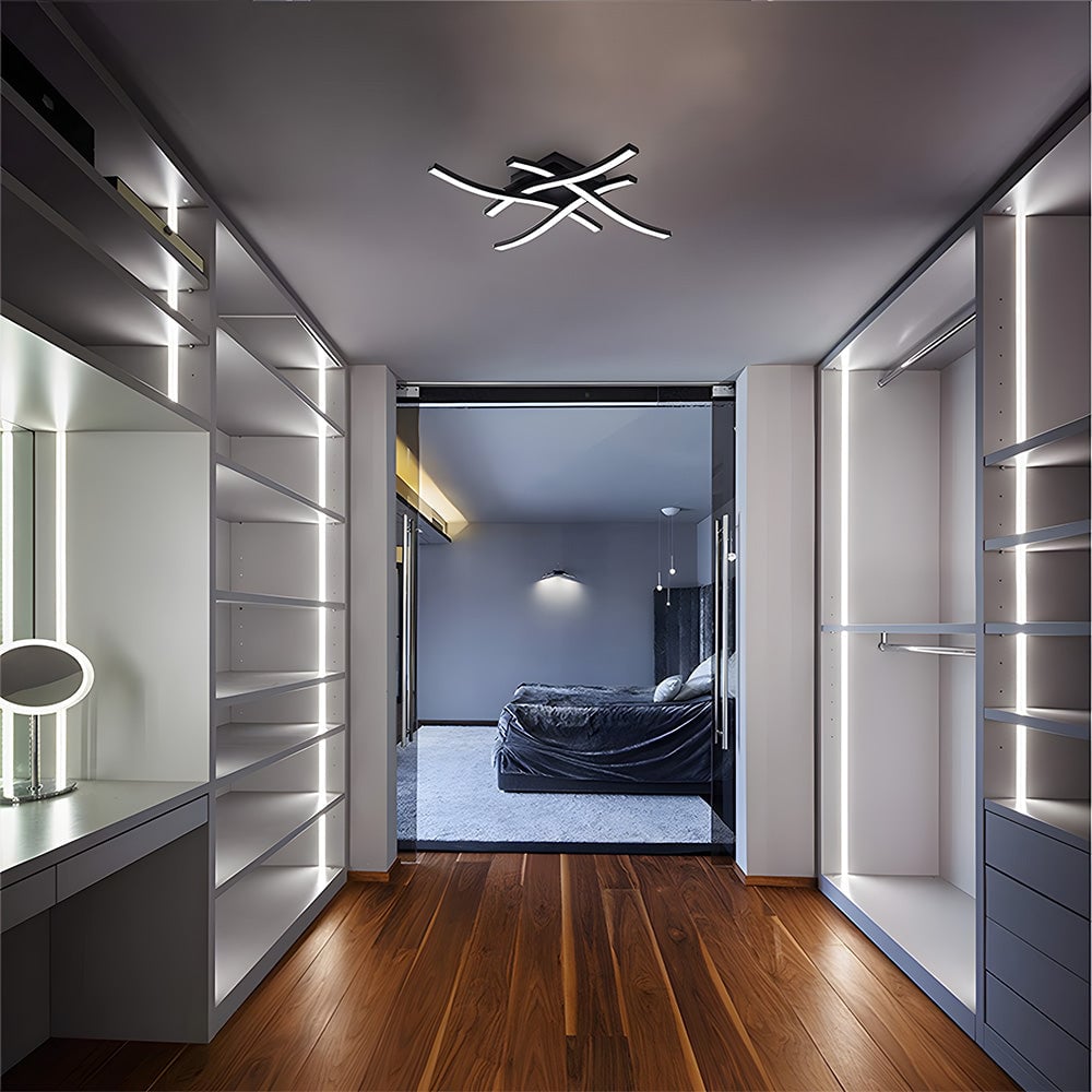 エレガントな曲線を描くブラックLEDリビングルームシーリングライト