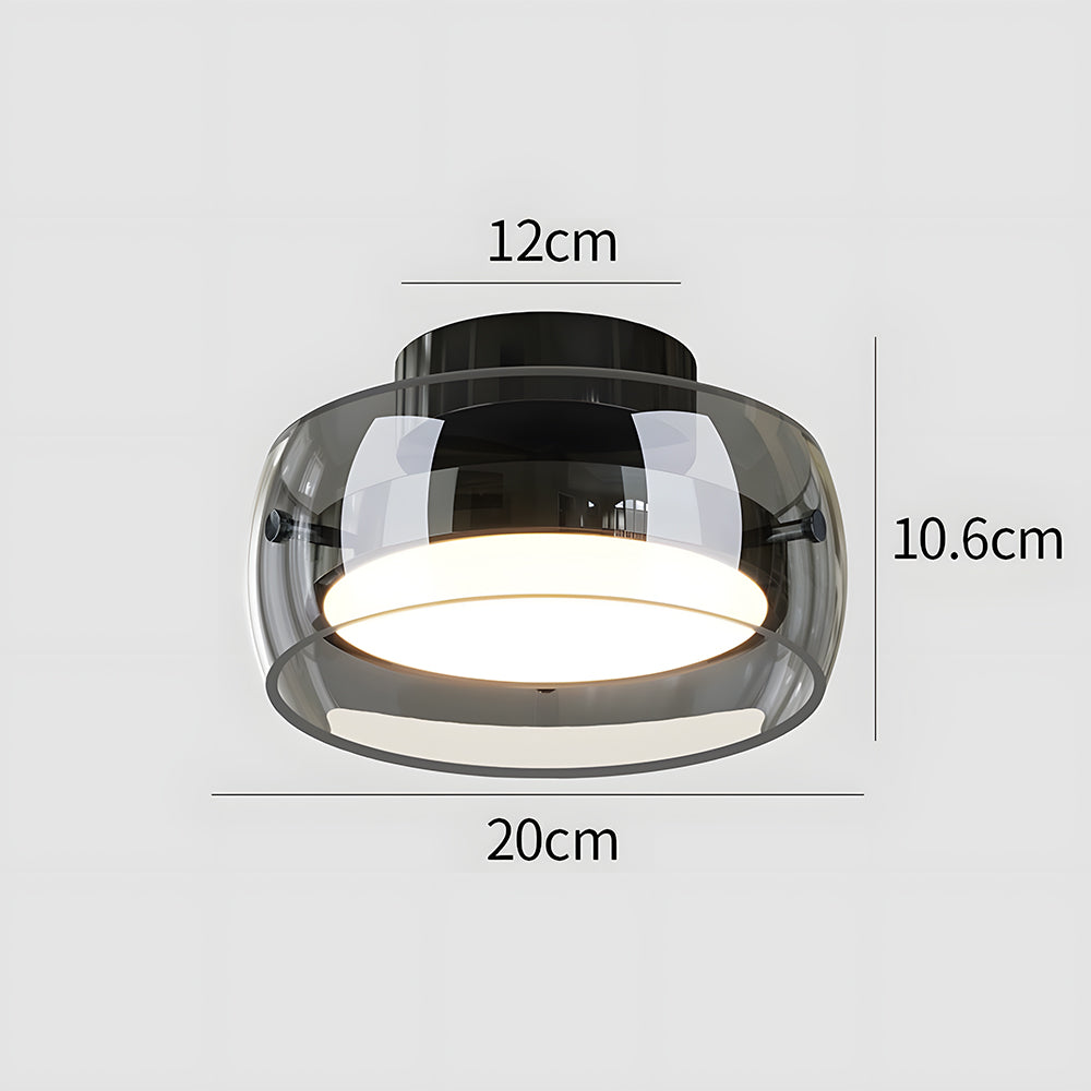 ヴィンテージ レトロ ガラス フラッシュ LED シーリングライト ブラック 奥行き20cm