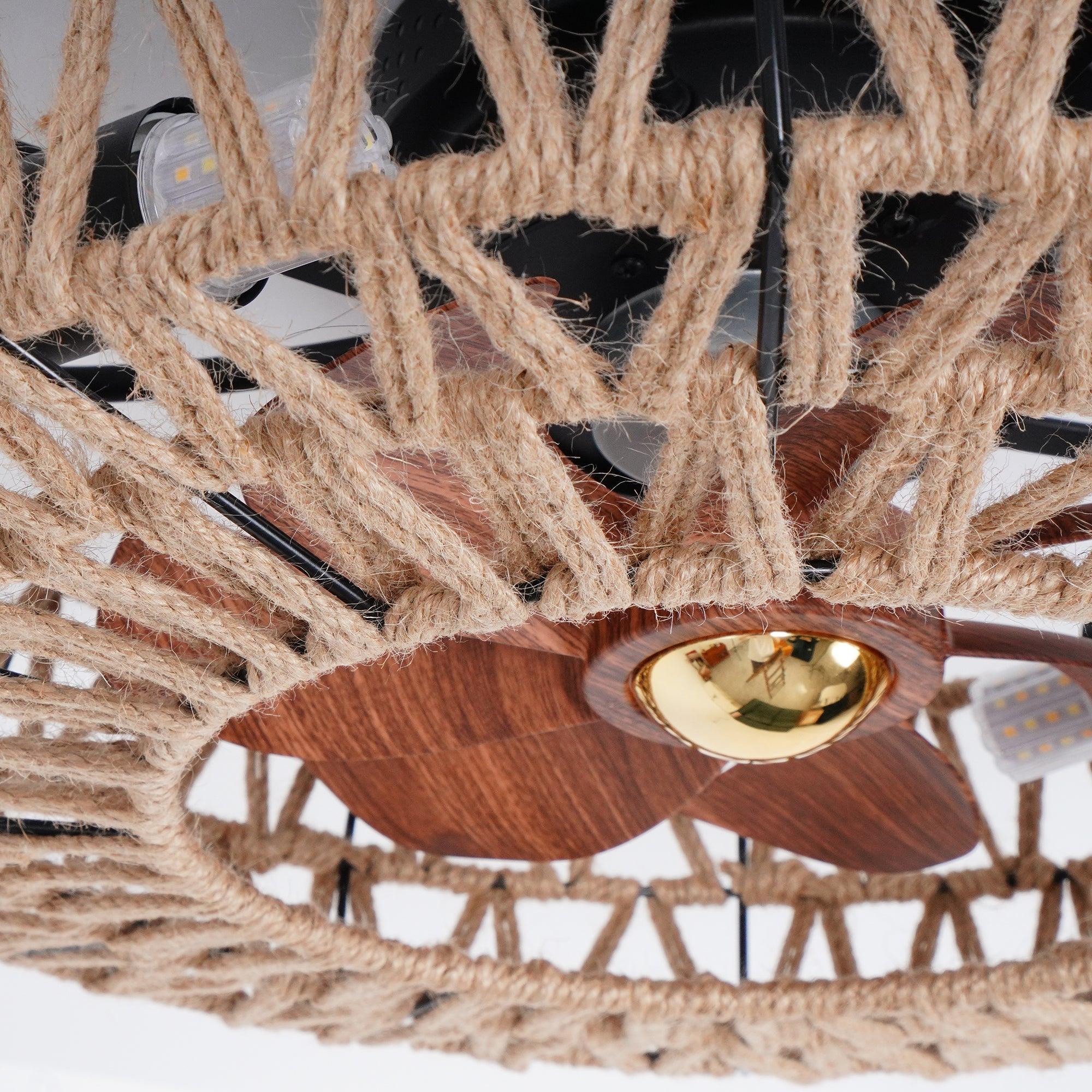 リモコンシーリングファンランプ付き麻ひも