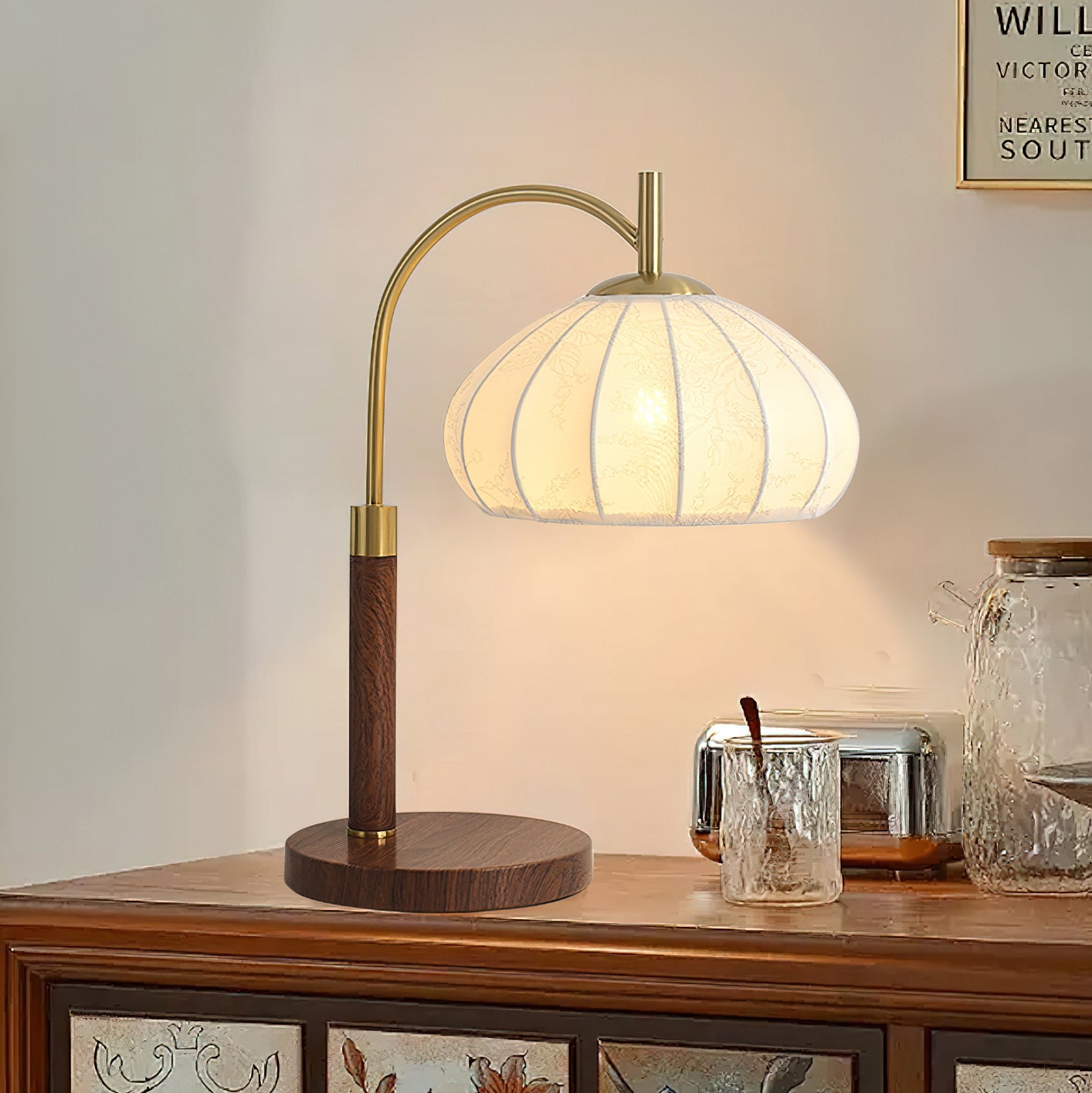 ヴィンテージファブリックウッドテーブルランプ