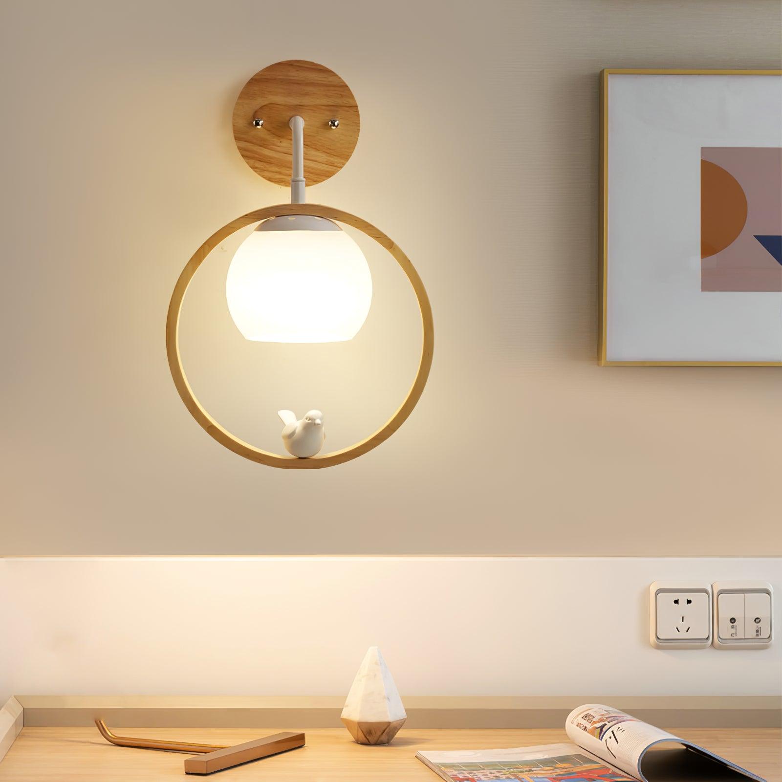 Wood Bird Wall Lamp