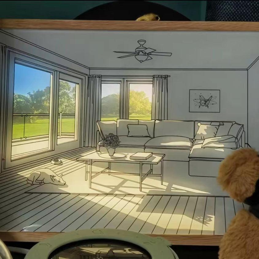 日光浴する犬の壁画アートランプ