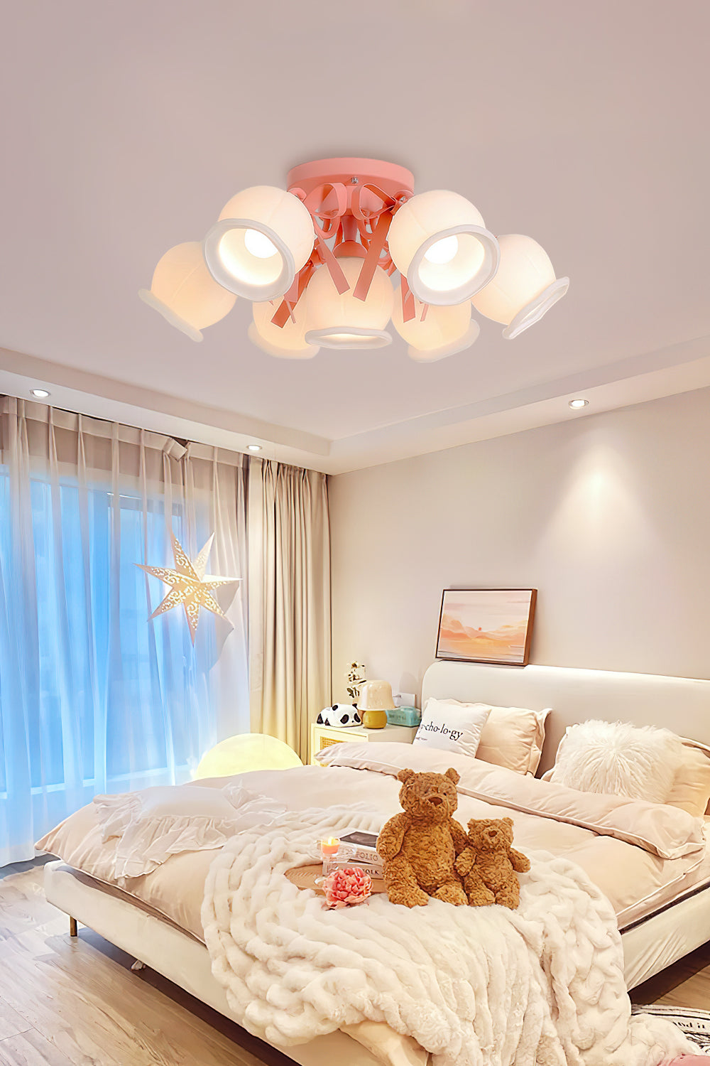 クリームガラスバッドシーリングランプ