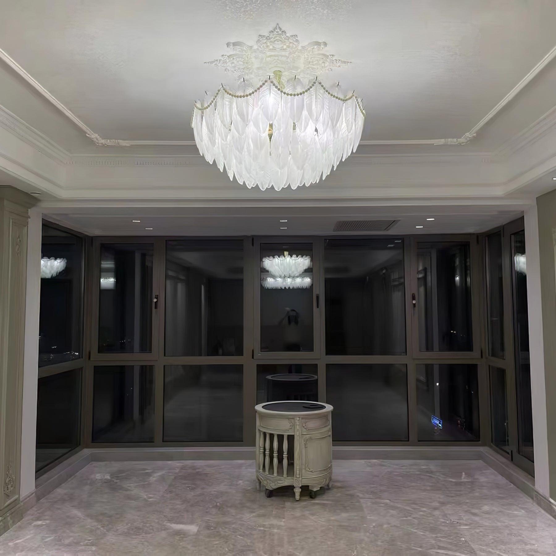 エンジェルガラスフェザーシャンデリア