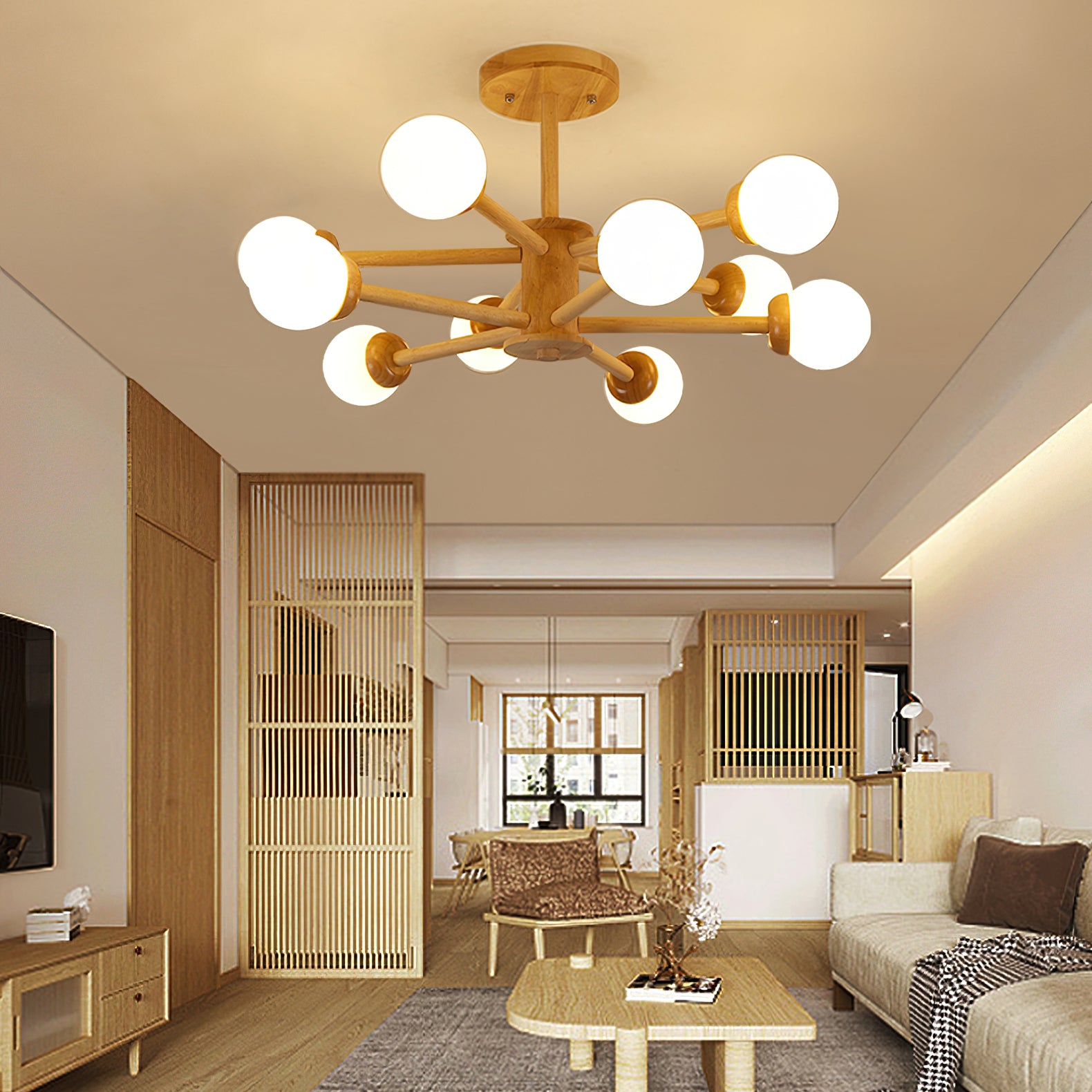 木製分子天井ライト
