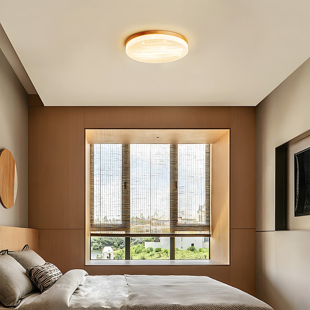 レトロミニマルな木製リビングルームLEDシーリングライト