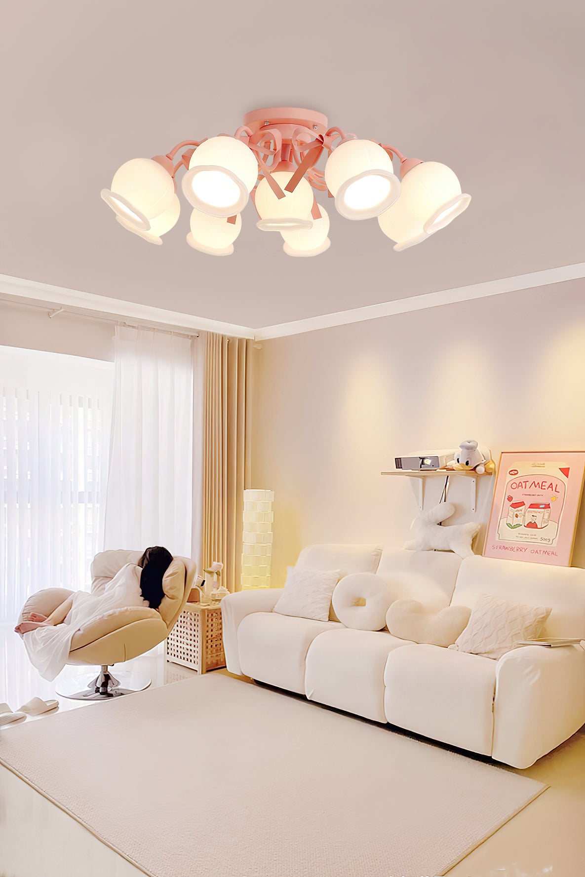 クリームガラスバッドシーリングランプ