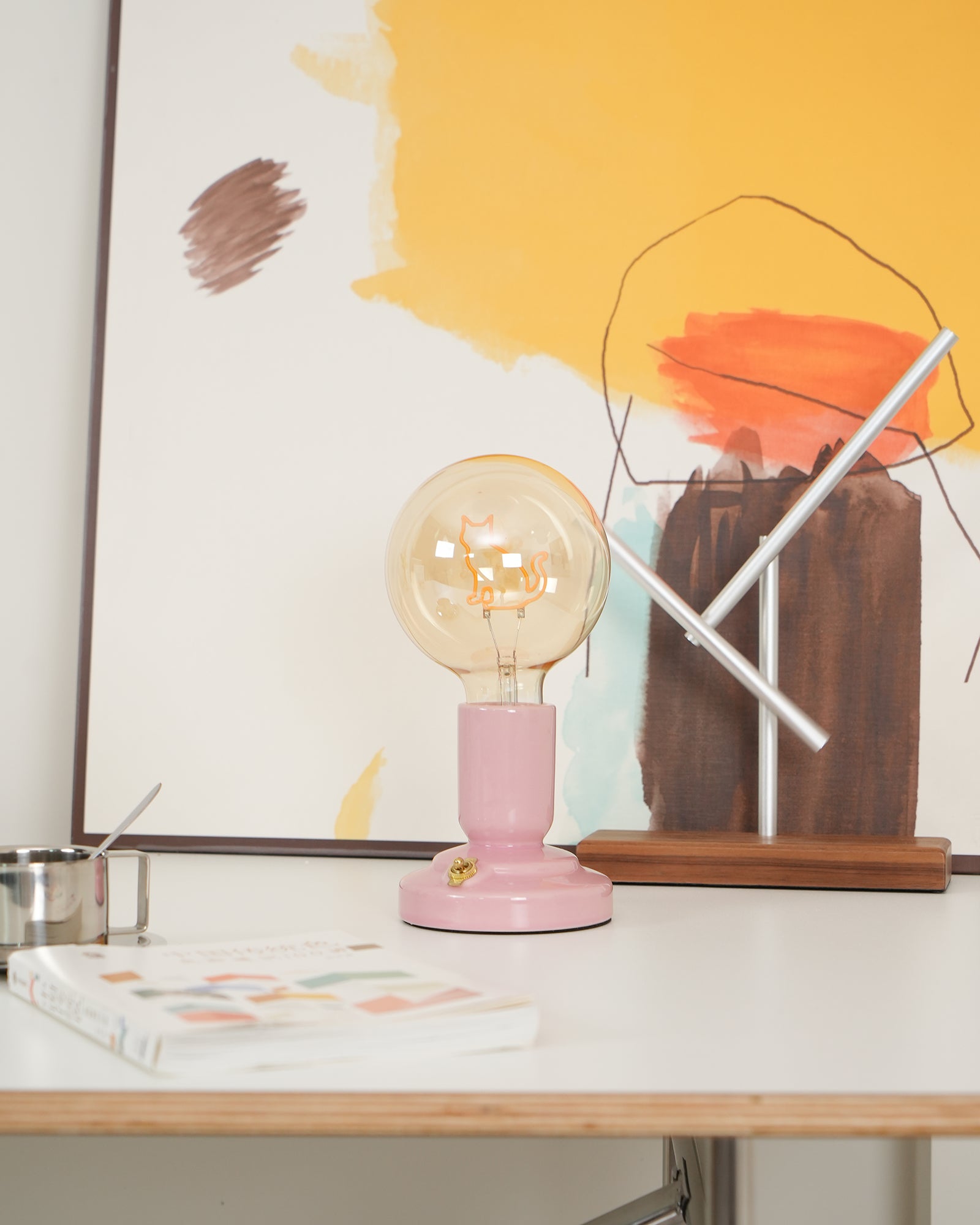 北欧風猫型セラミックテーブルランプ バッテリー内蔵