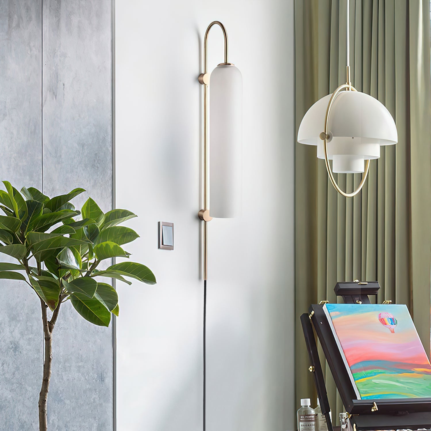 モダンなガラス製プラグインウォールランプ