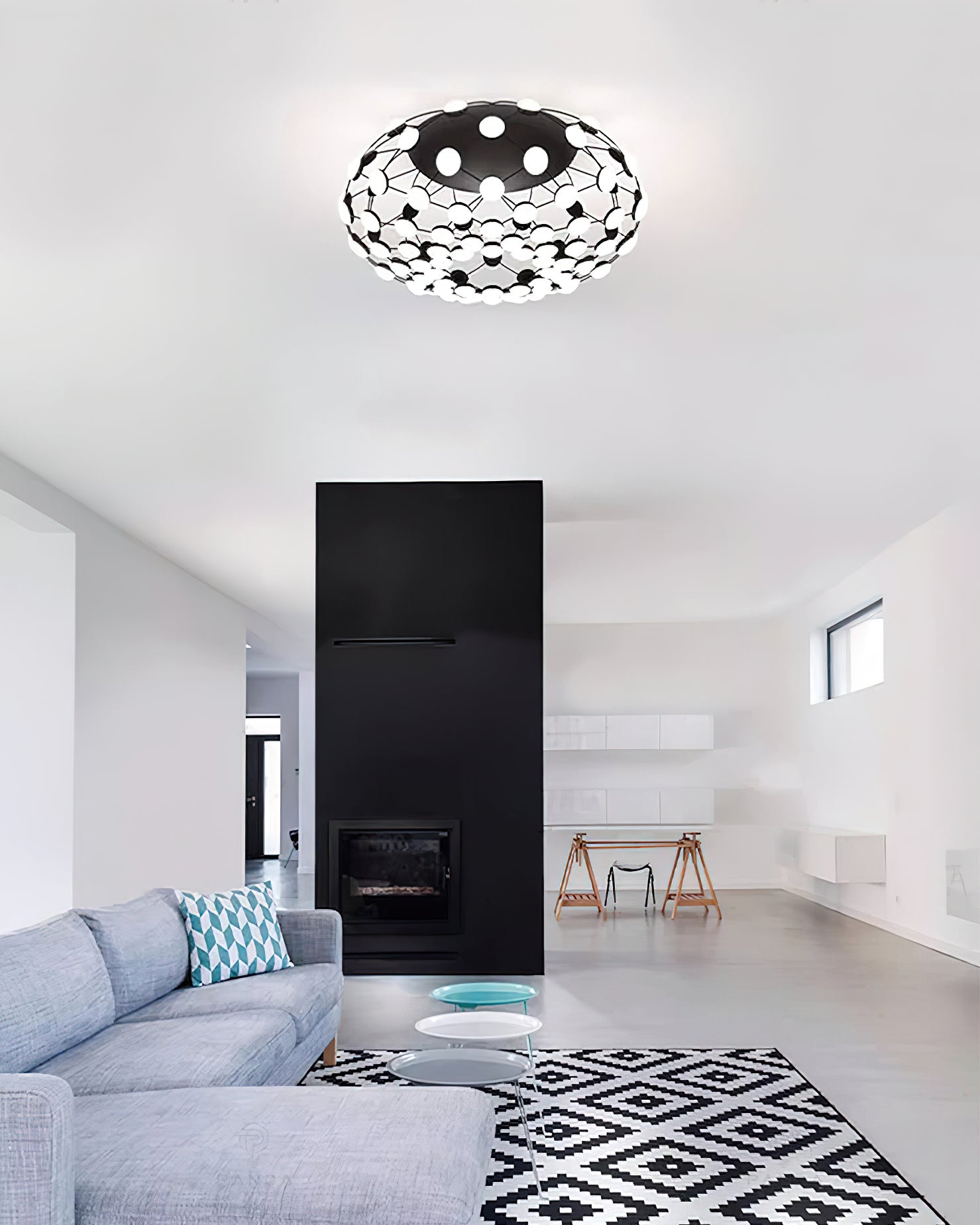 黒と白のメッシュ天井ランプ