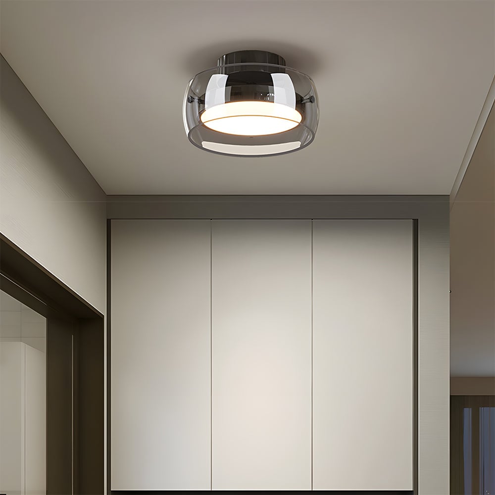 ヴィンテージ レトロ ガラス フラッシュ LED シーリングライト ブラック 奥行き20cm