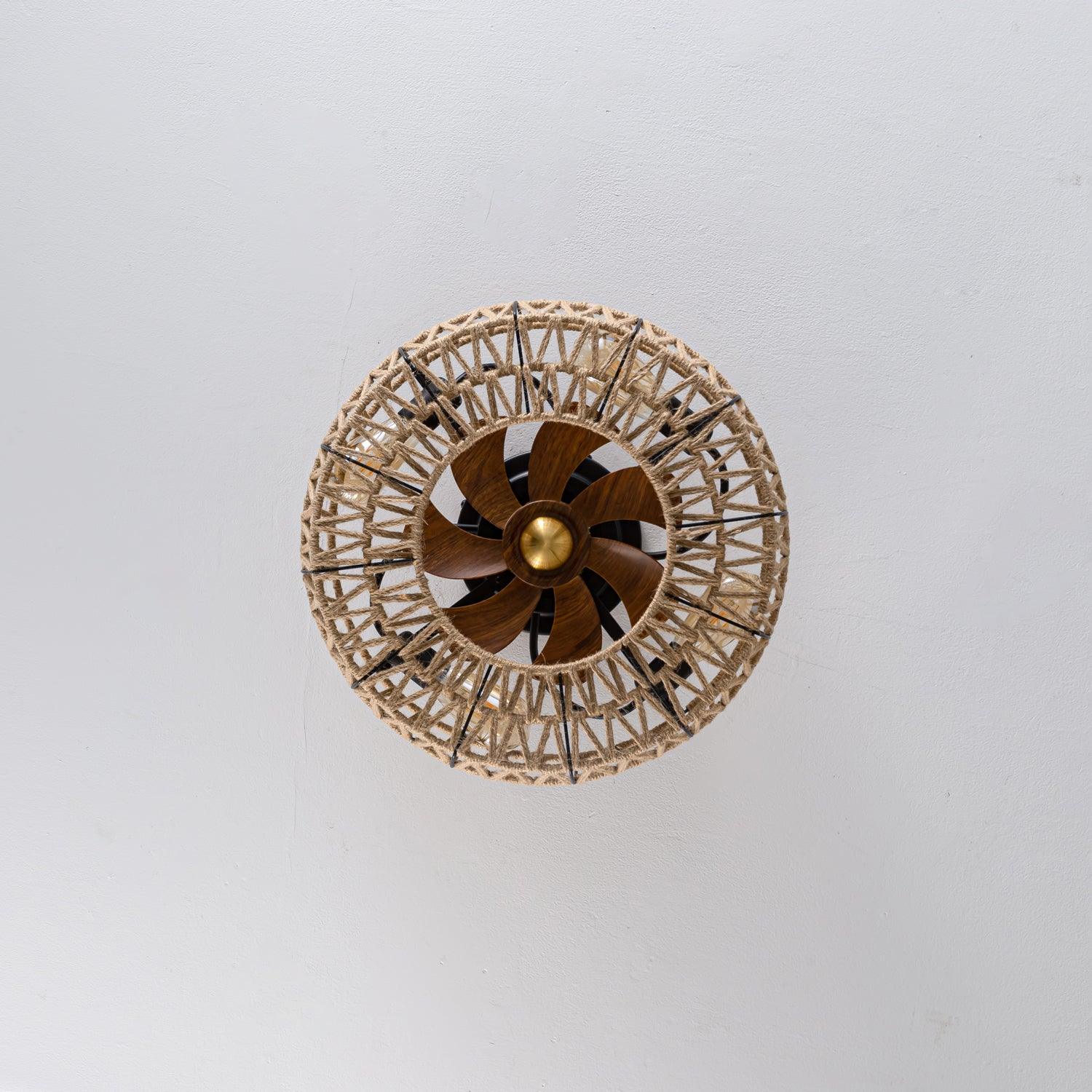 リモコンシーリングファンランプ付き麻ひも