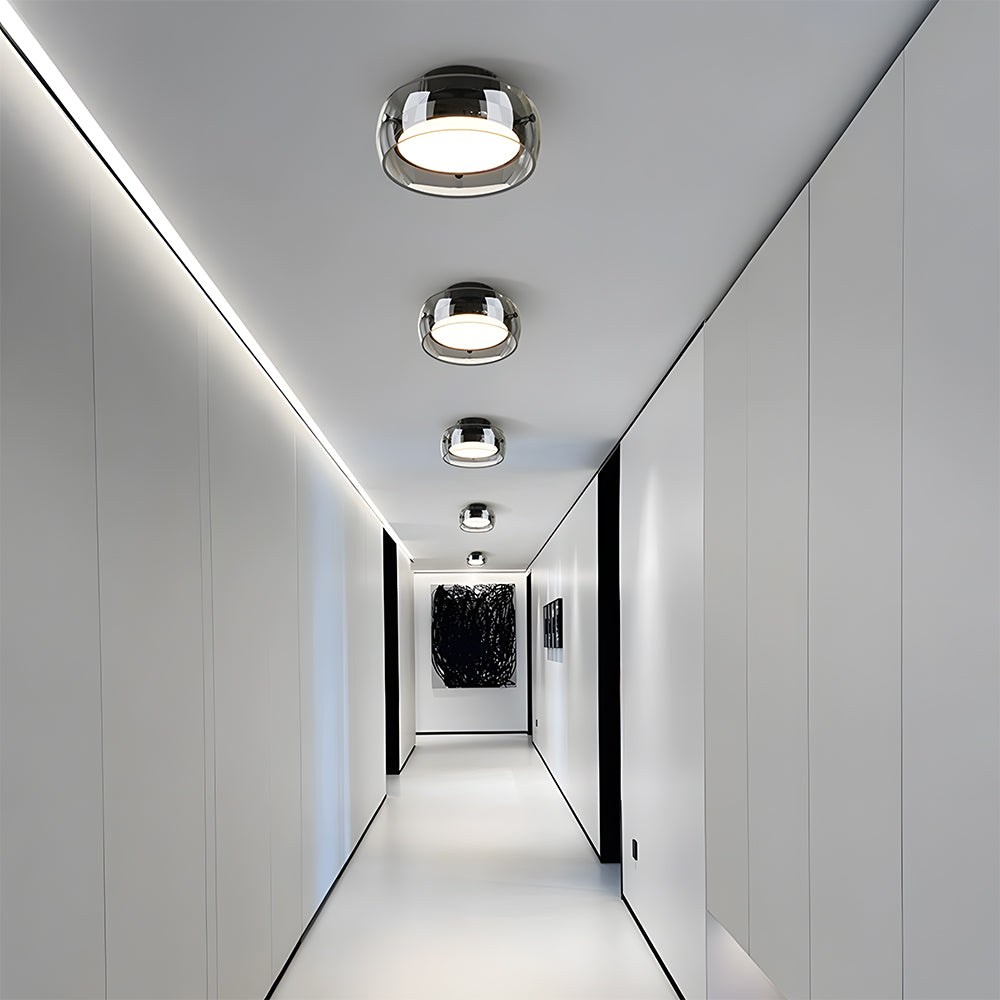 ヴィンテージ レトロ ガラス フラッシュ LED シーリングライト ブラック 奥行き20cm