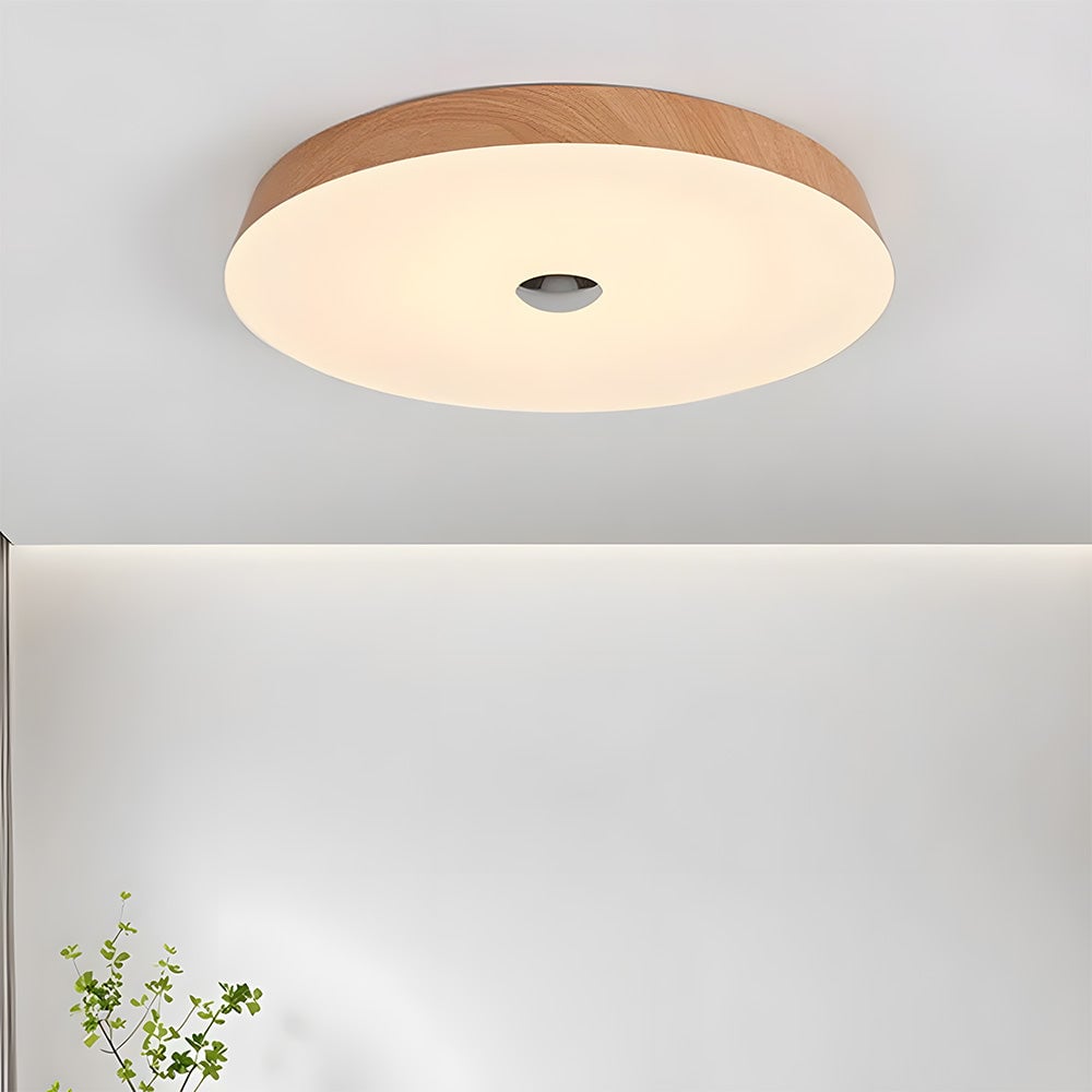 ナチュラルな木目調のシンプルな丸型寝室用LEDシーリングライト