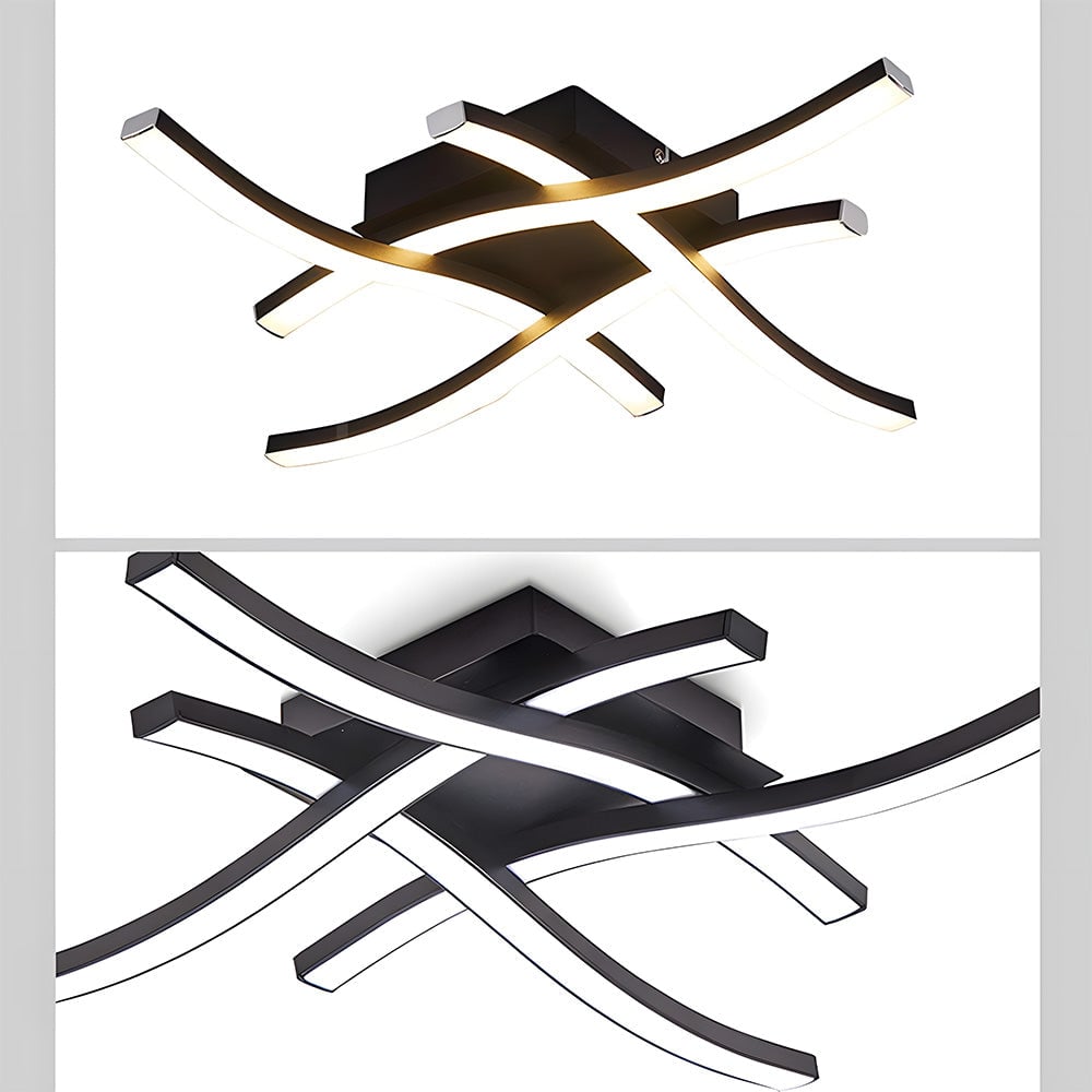 エレガントな曲線を描くブラックLEDリビングルームシーリングライト
