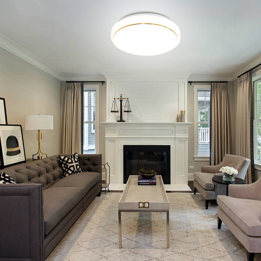 モダンなリビングルームにぴったりの、洗練された丸型LEDシーリングライト