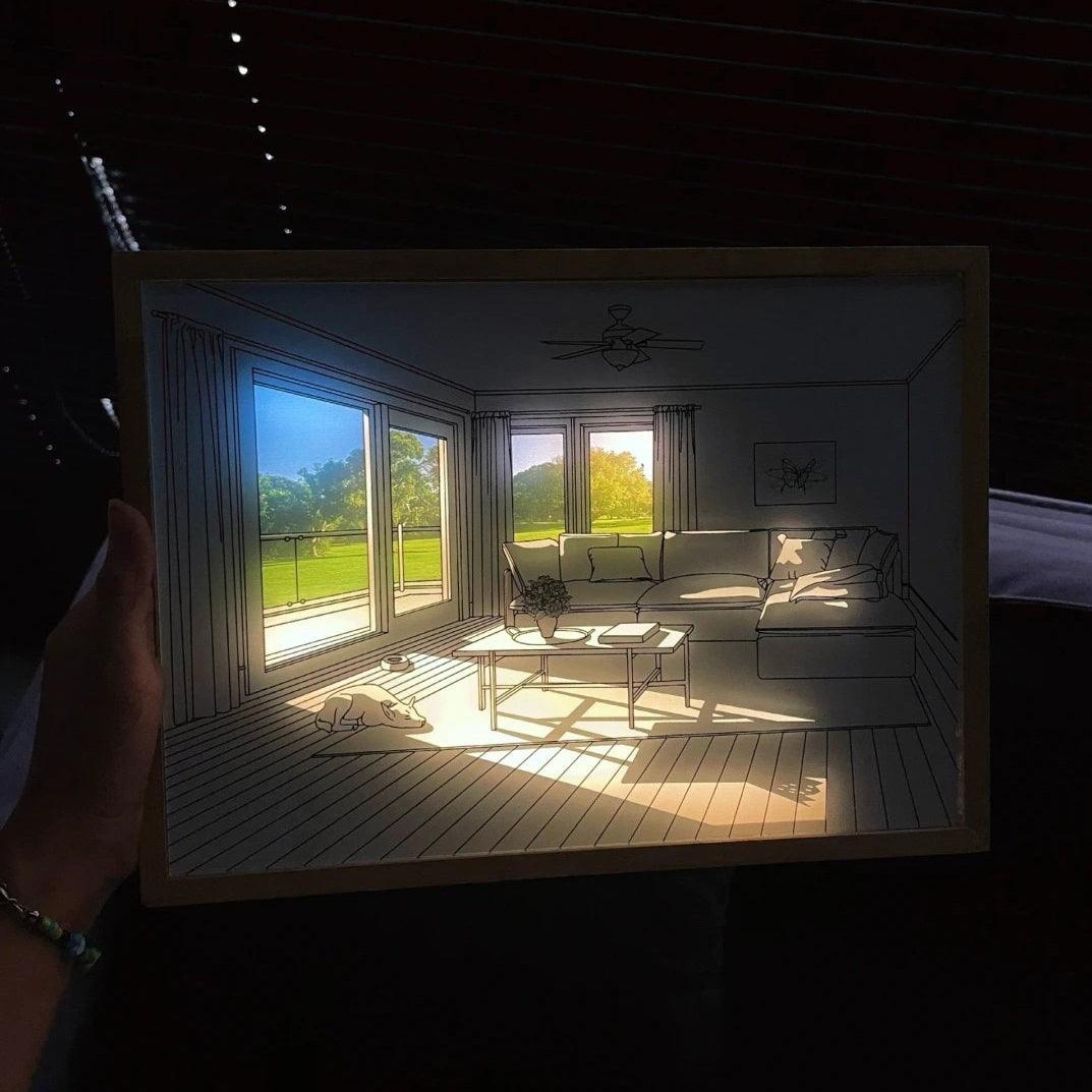 日光浴する犬の壁画アートランプ