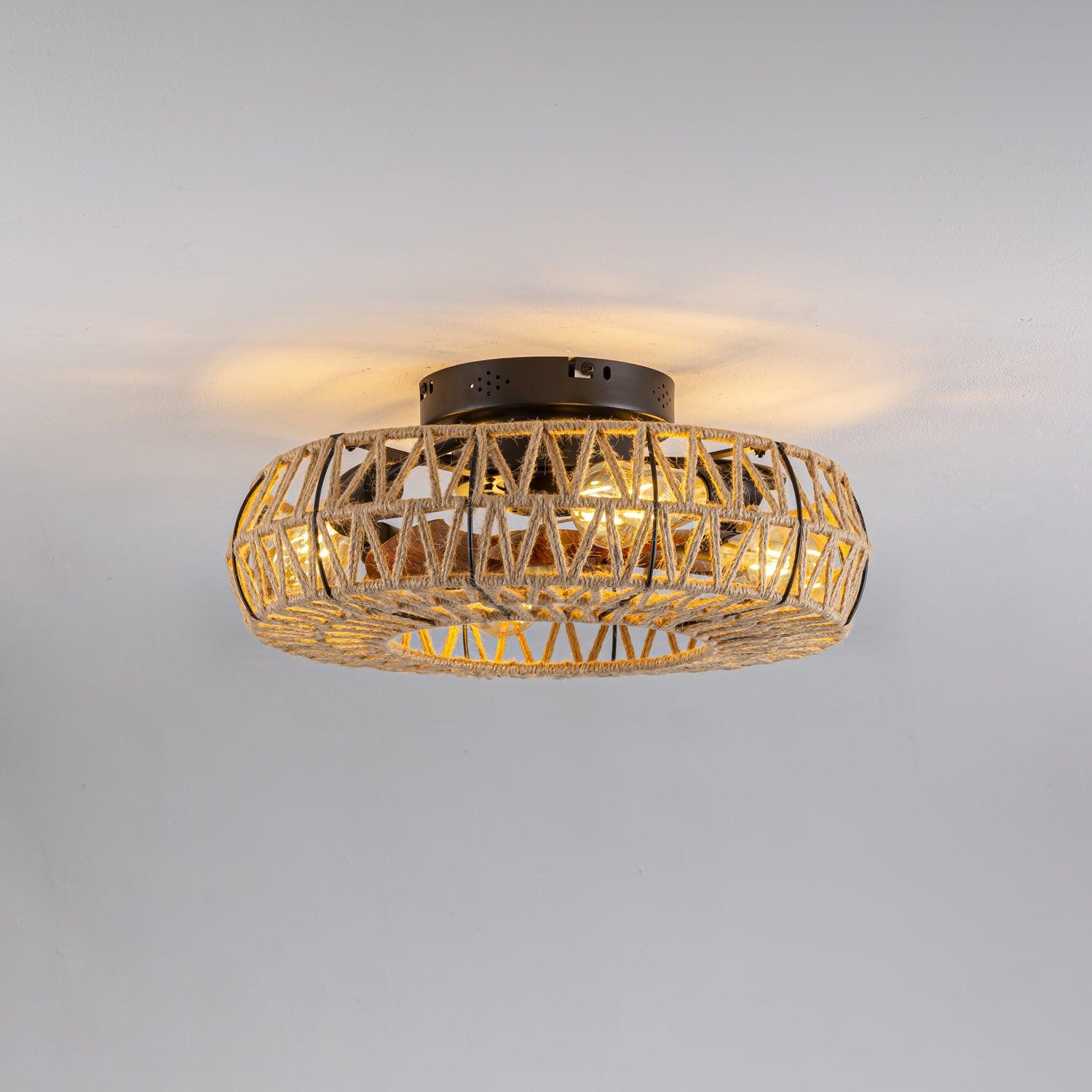 リモコンシーリングファンランプ付き麻ひも