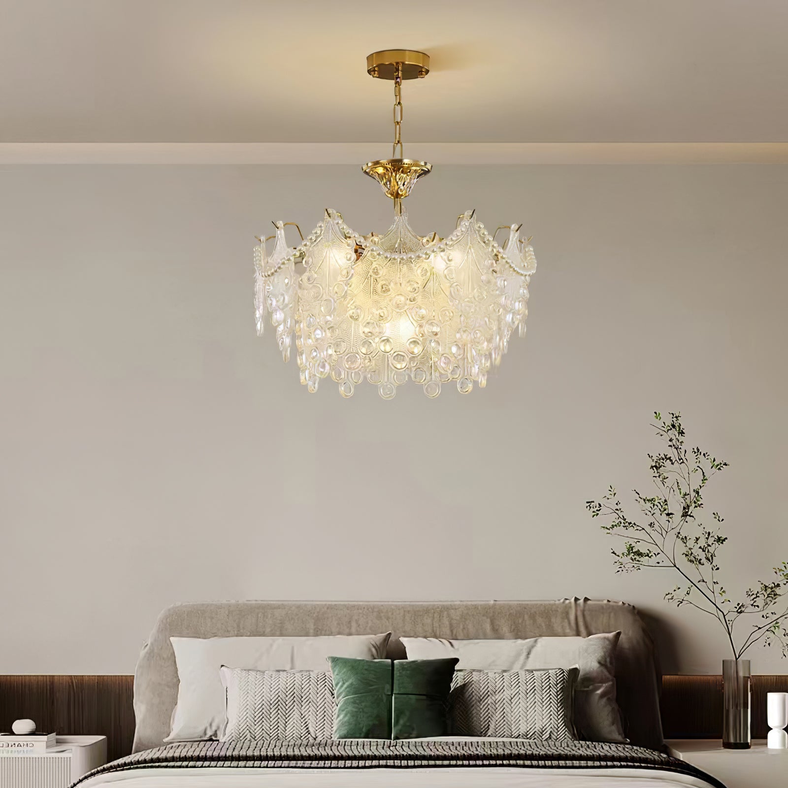 ブロンズ彫刻ガラスシャンデリア