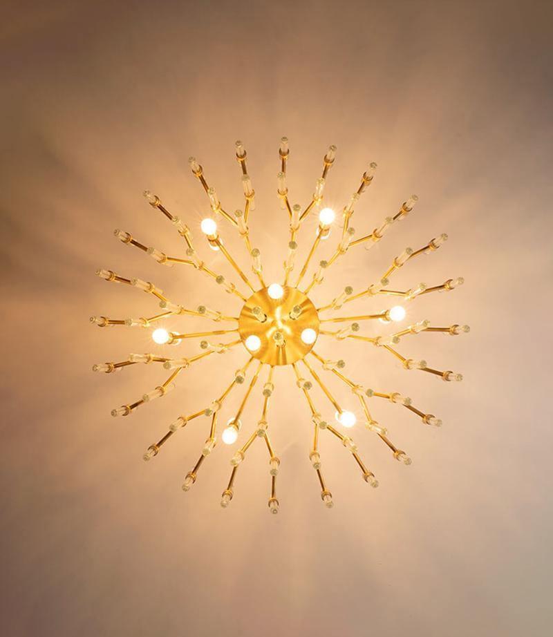 Clear Glass Rods Brass Chandelier