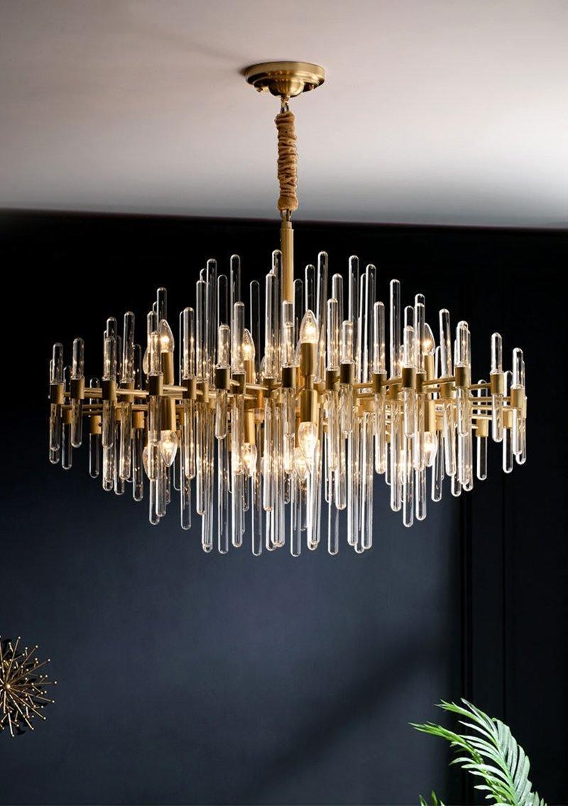 Clear Glass Rods Brass Chandelier