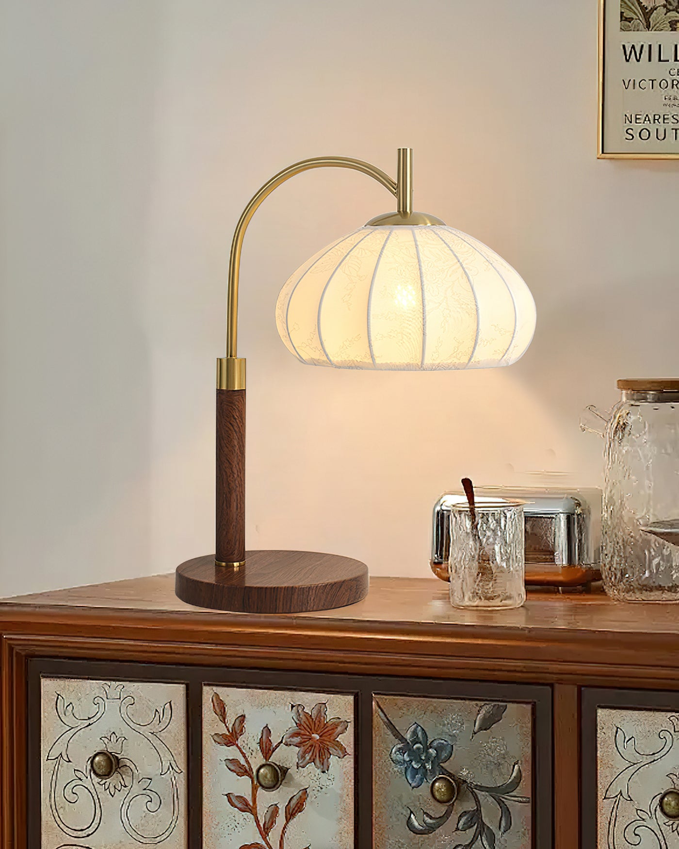 ヴィンテージファブリックウッドテーブルランプ