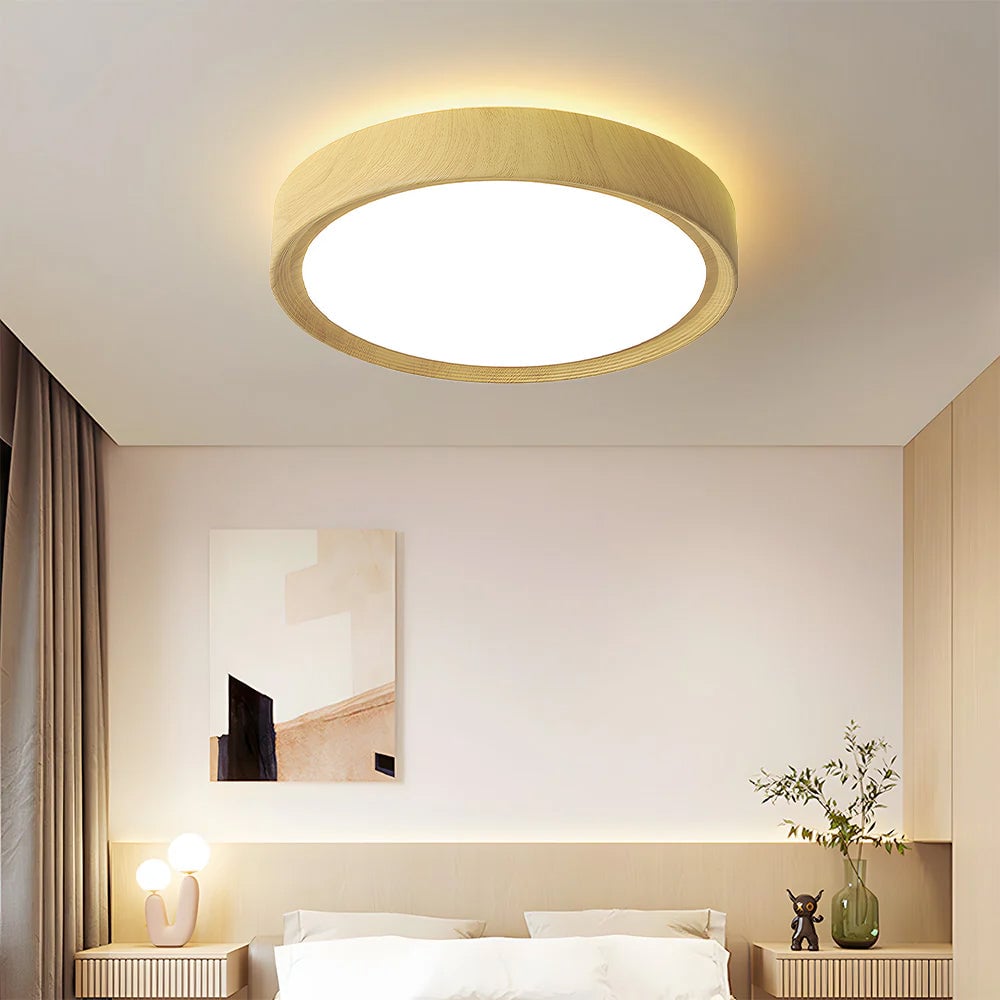 モダンミニマリストラウンドウッドカラーアイアンLEDシーリングライト