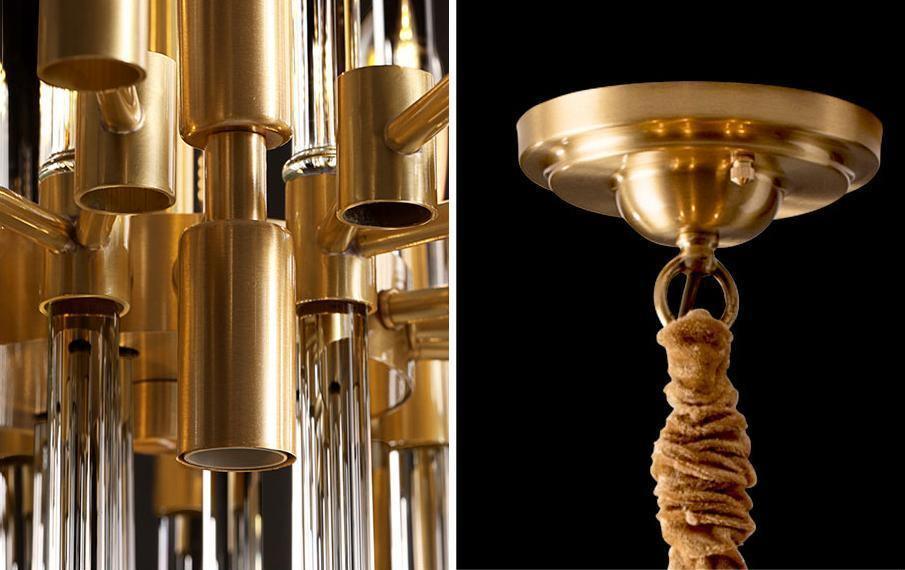 透明ガラスロッド真鍮シャンデリア